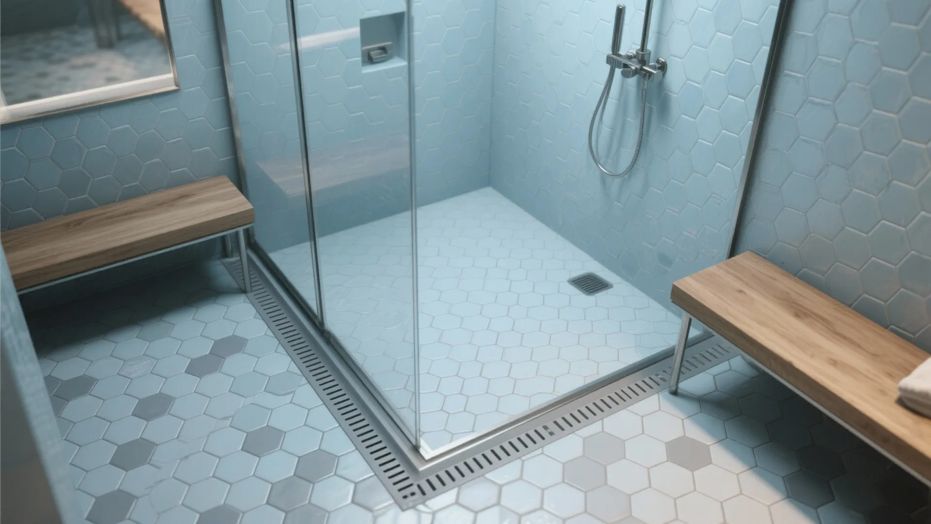 Slip-Resistant Blue-Grey Mosaics for Wet Zones