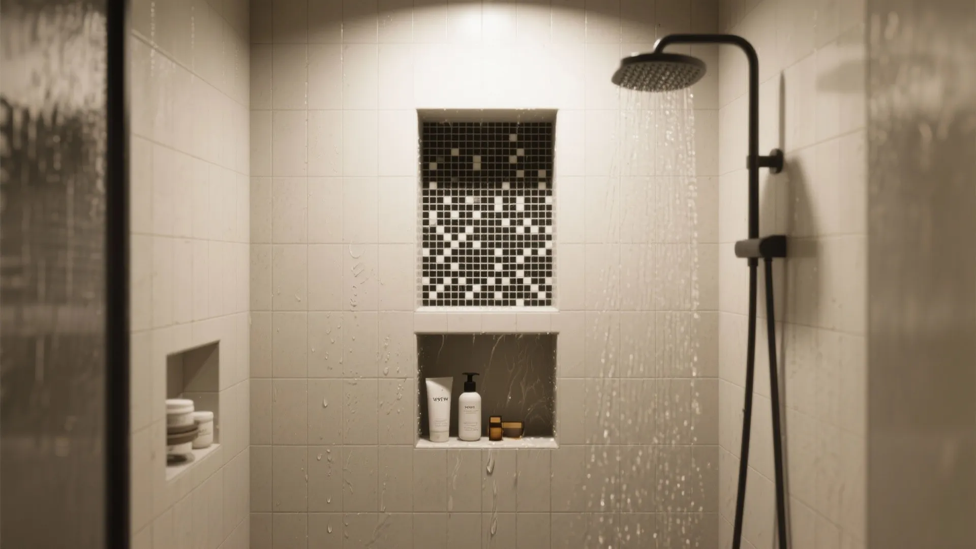 4. Graphic Mosaic for a Statement Shower Niche