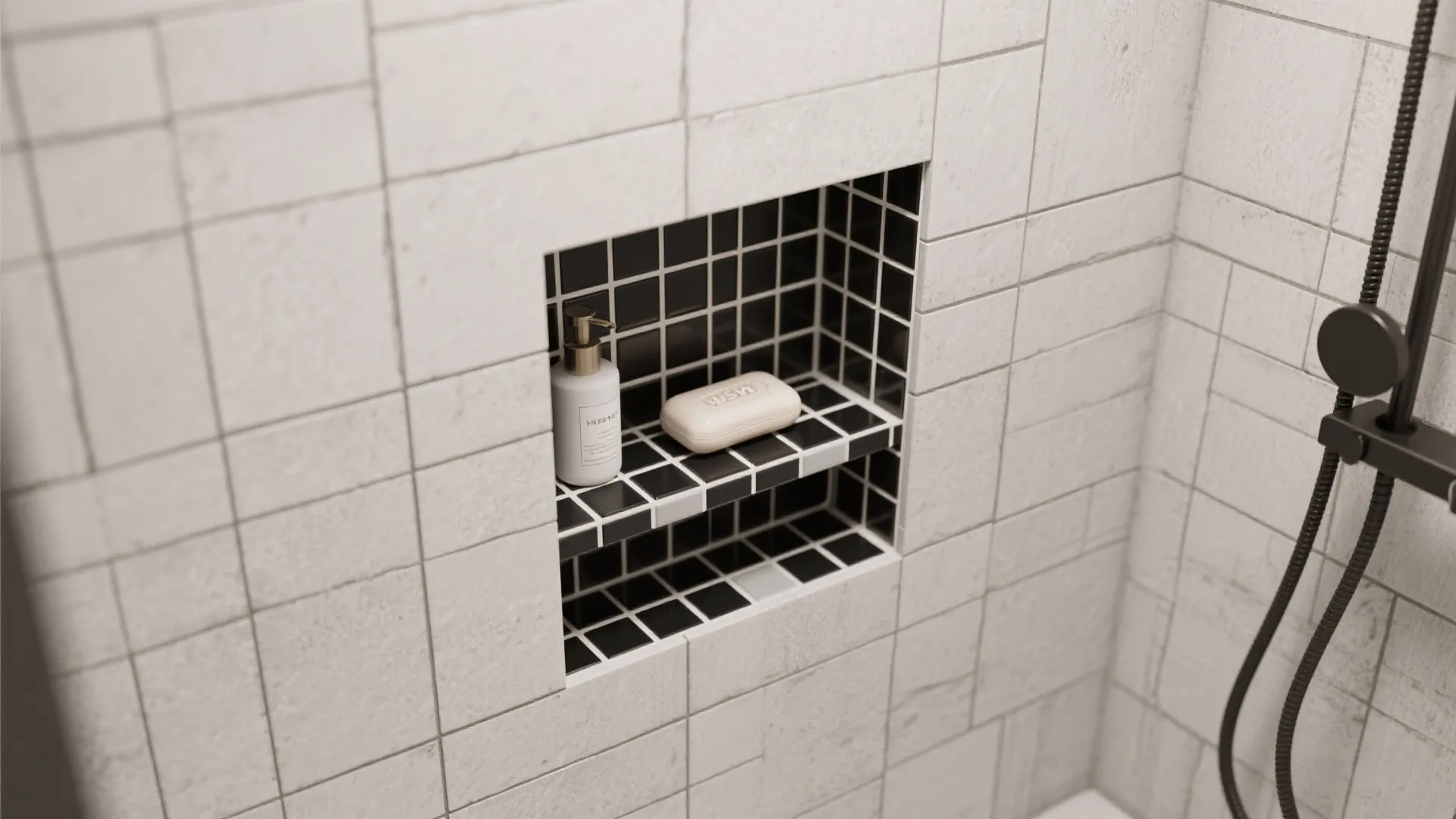 4. Geometric black-and-white mosaics for shower niches