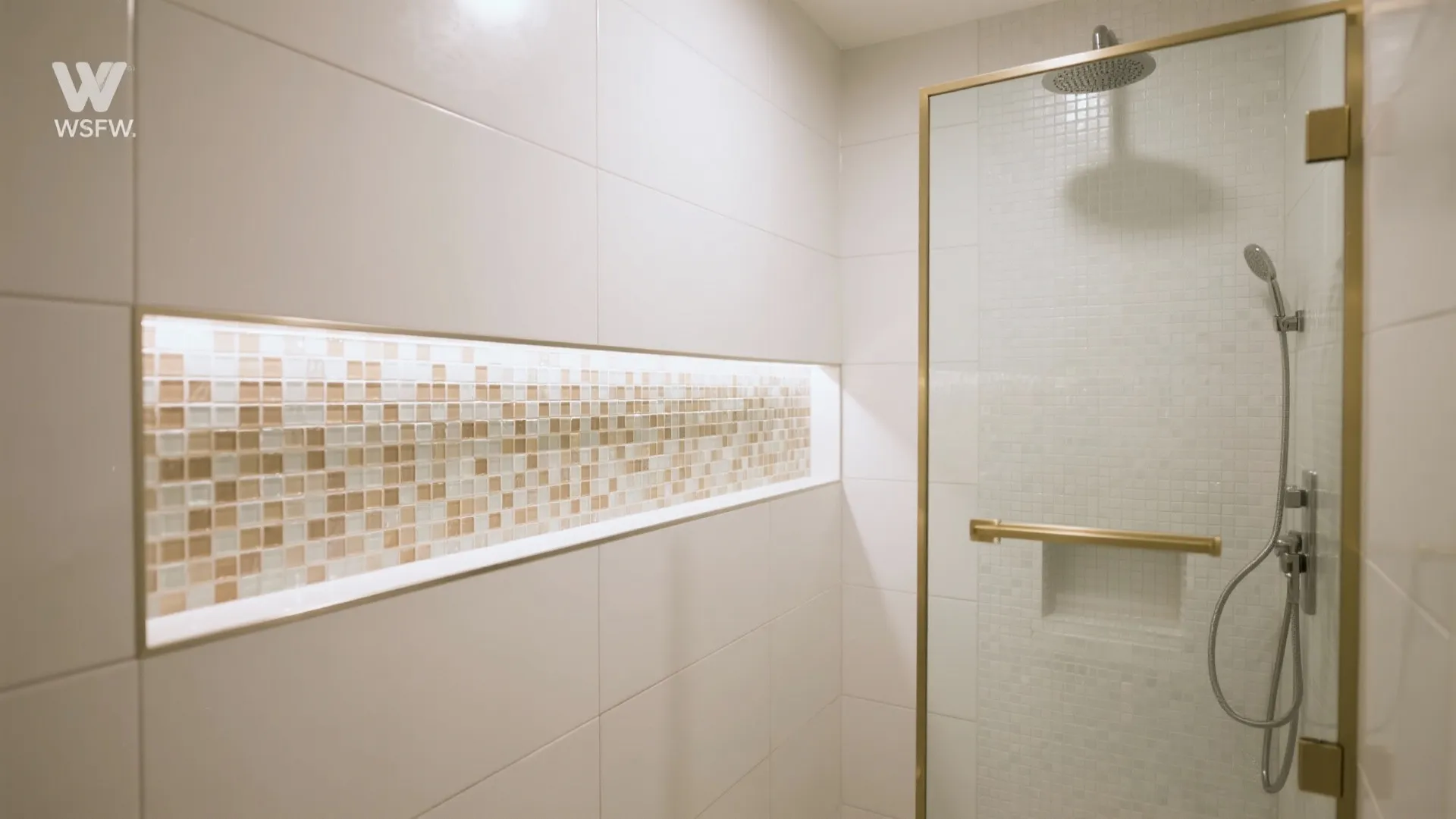 Glossy mosaic stripe in the shower