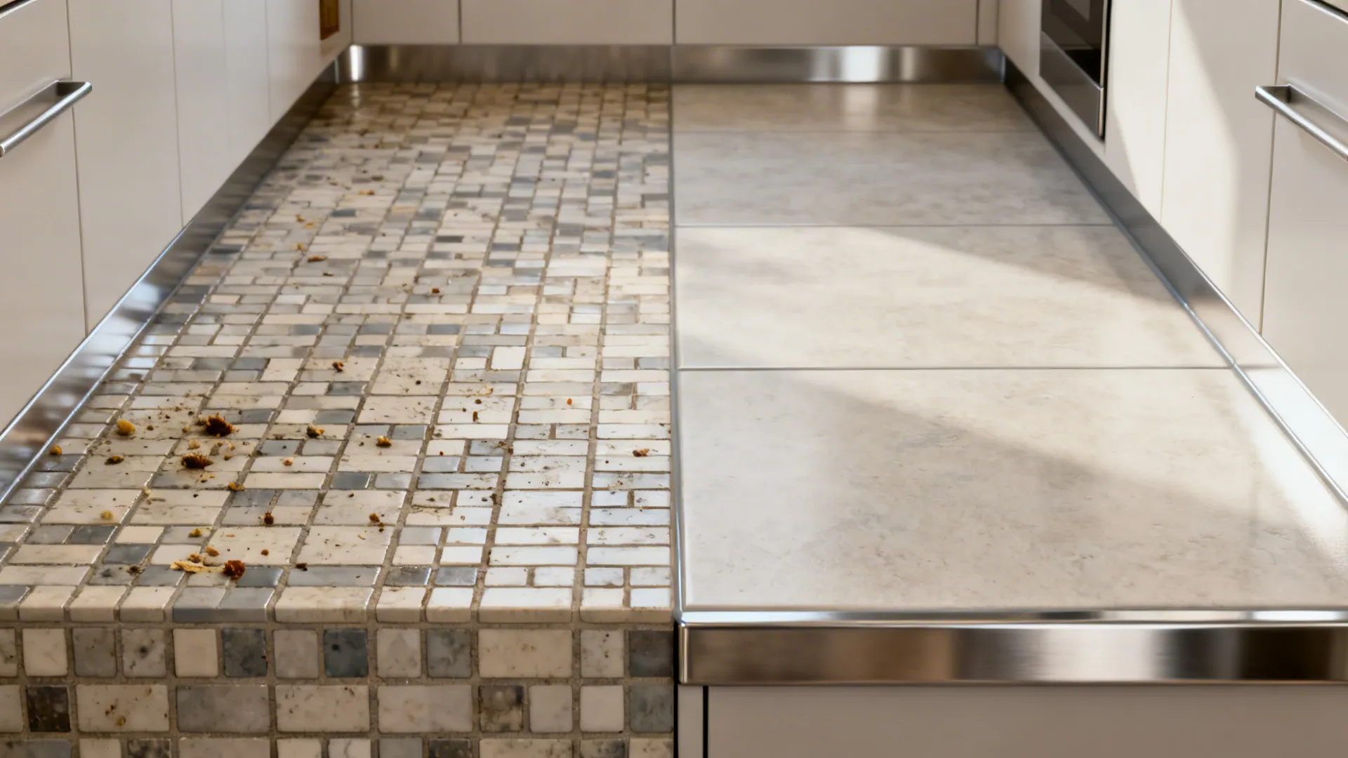 Seam-minimizing large-format tiles with color-matched epoxy