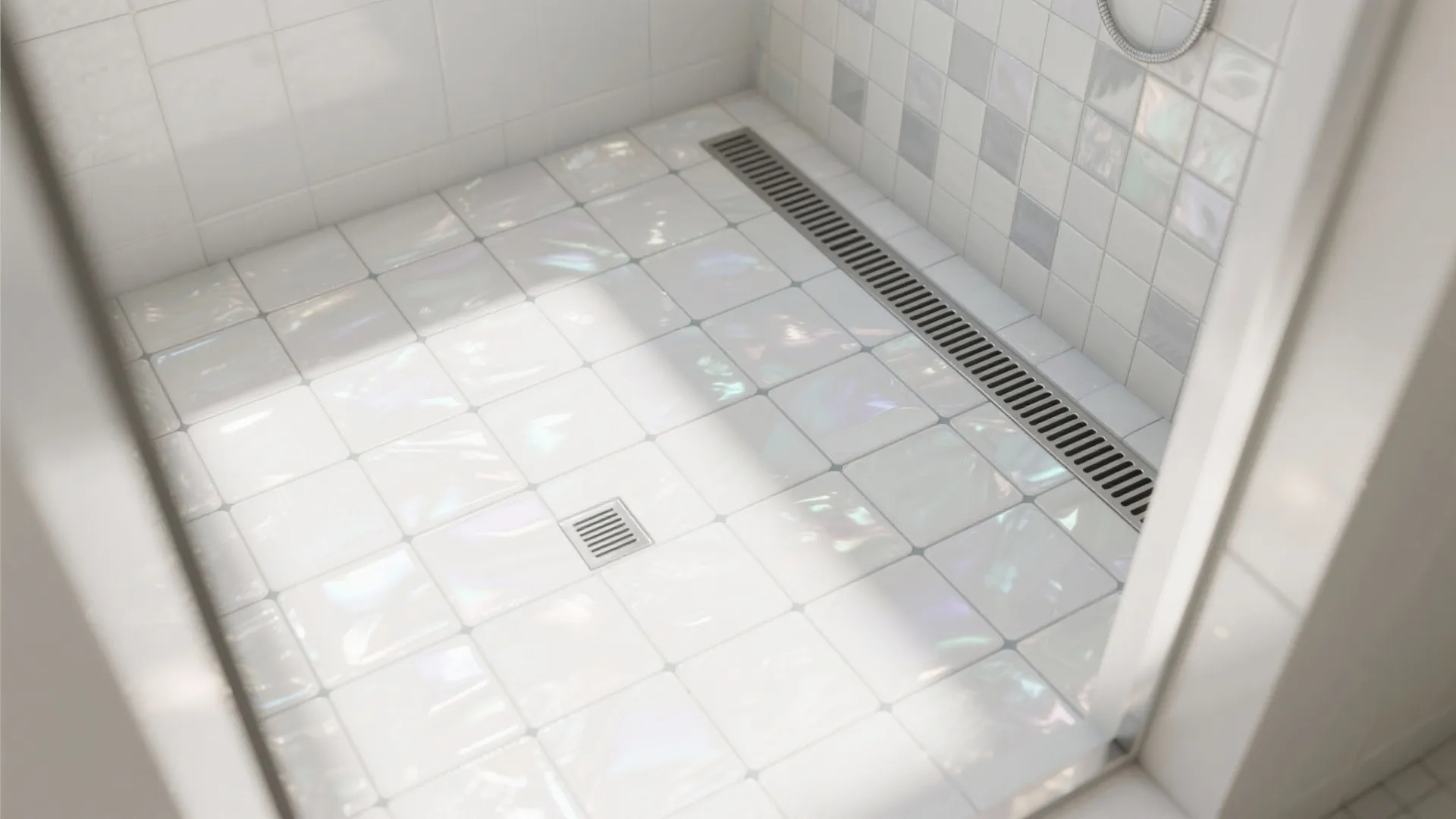 Light-reflecting mosaics and smart grout zoning in showers