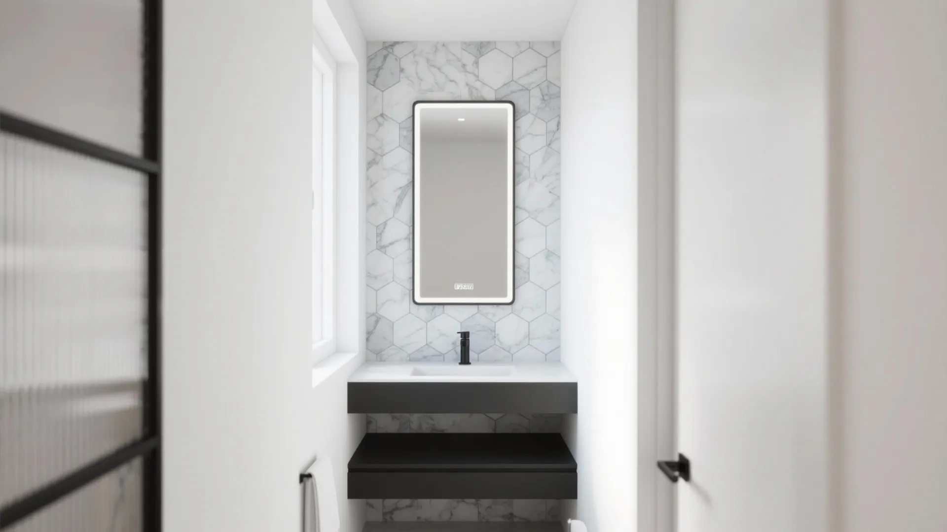 Marble Mosaic Vanity Wall That Visually Widens