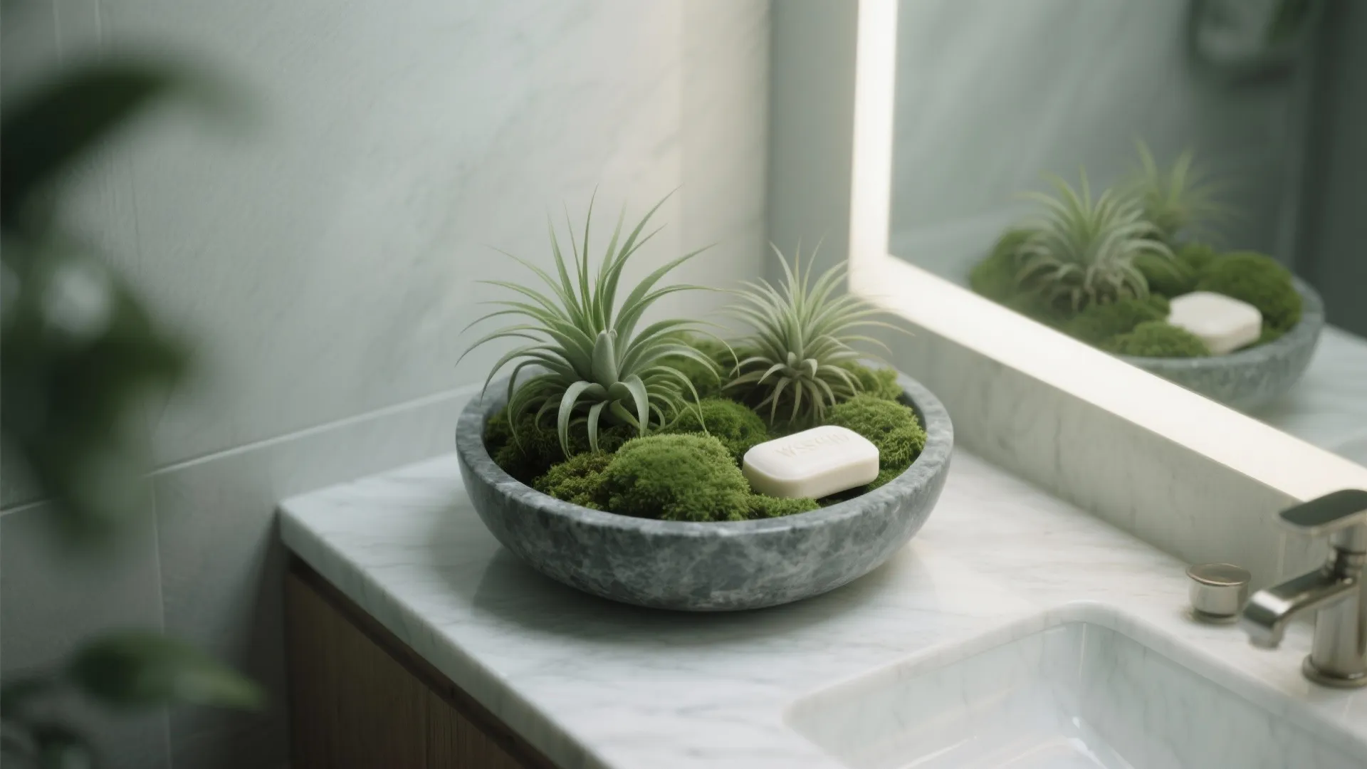 5) Moss bowls and air plants for zero-drain zones