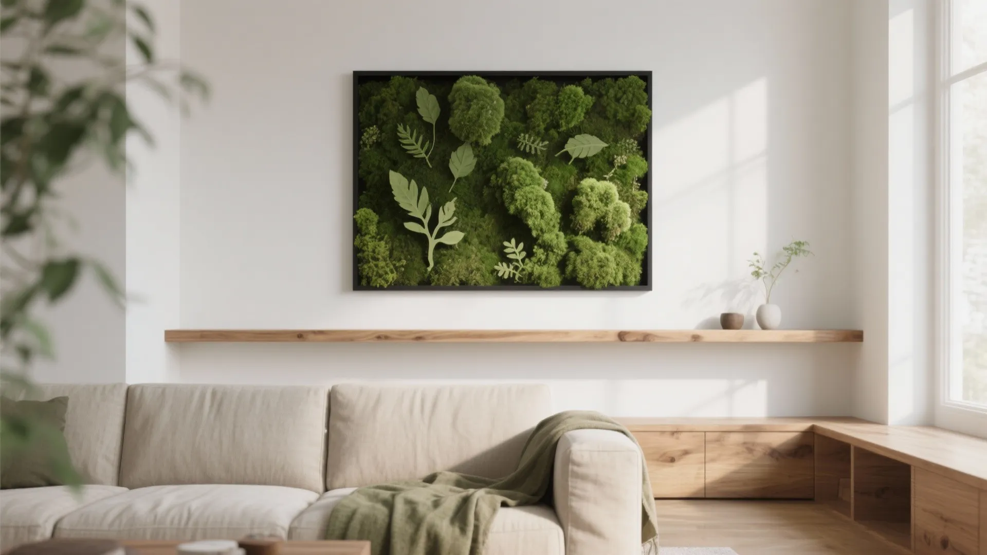 Living Moss and Leaf Silhouette Wall (or Embossed Wallcovering)