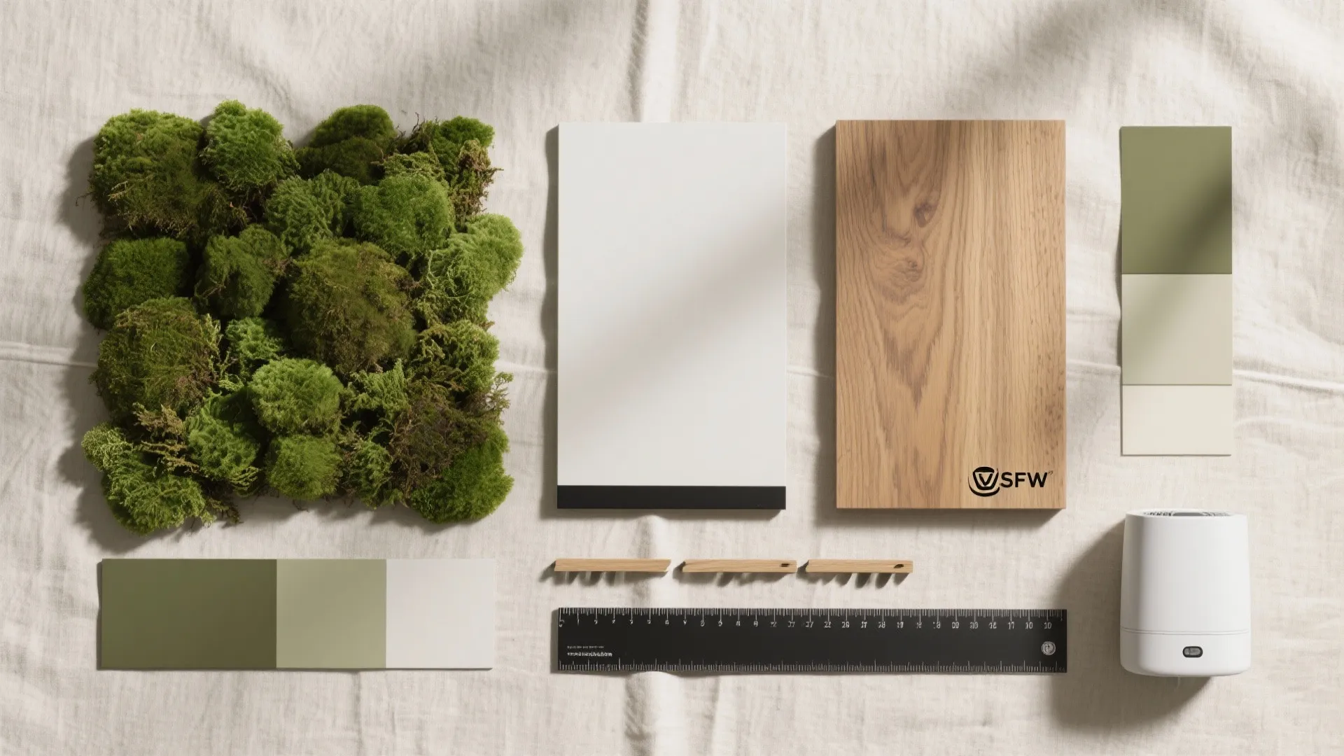 Minimalist moss wall panels for calm acoustics