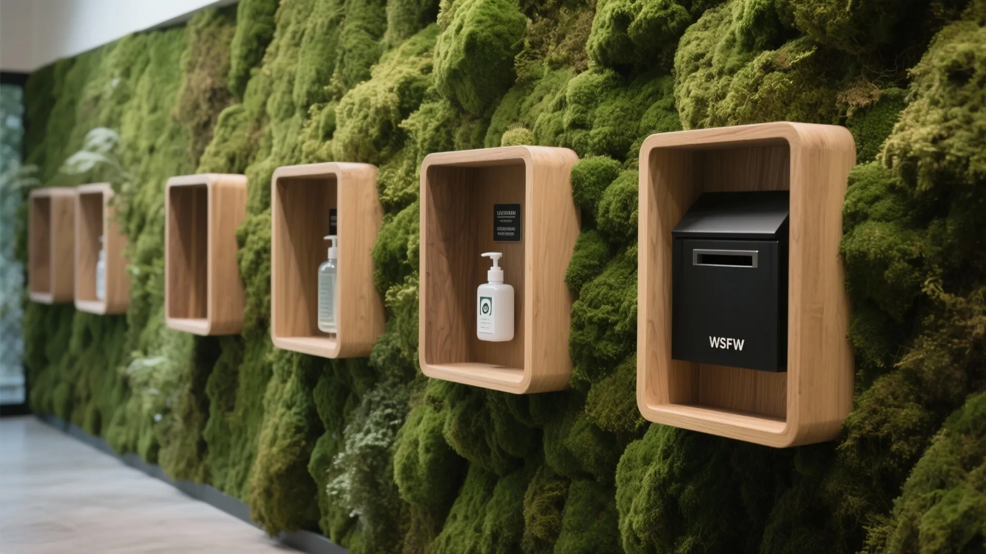 Biophilic Moss Wall with Hidden Storage Niches