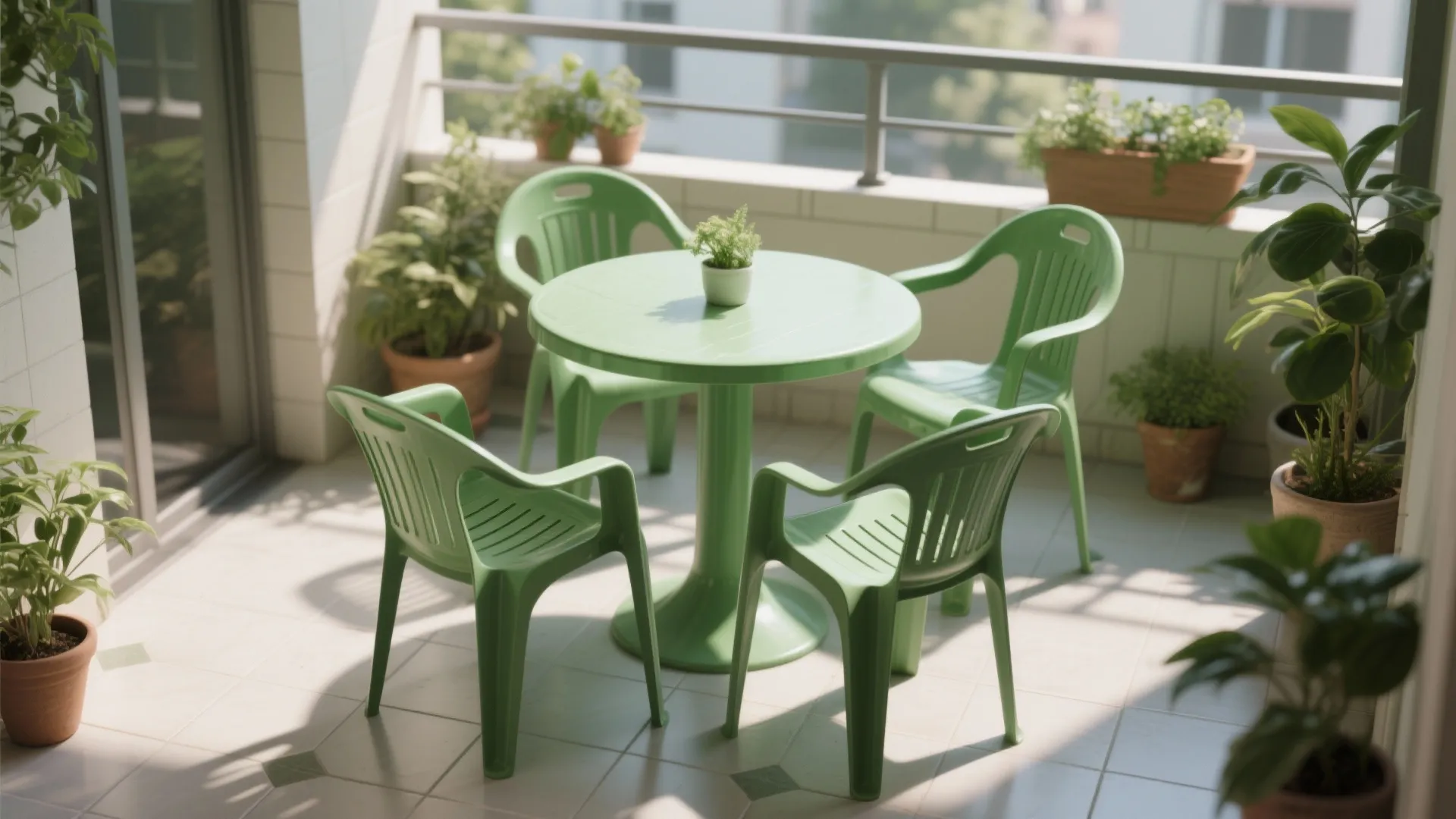 3. Moss Green Plastic Chairs for Easy Care