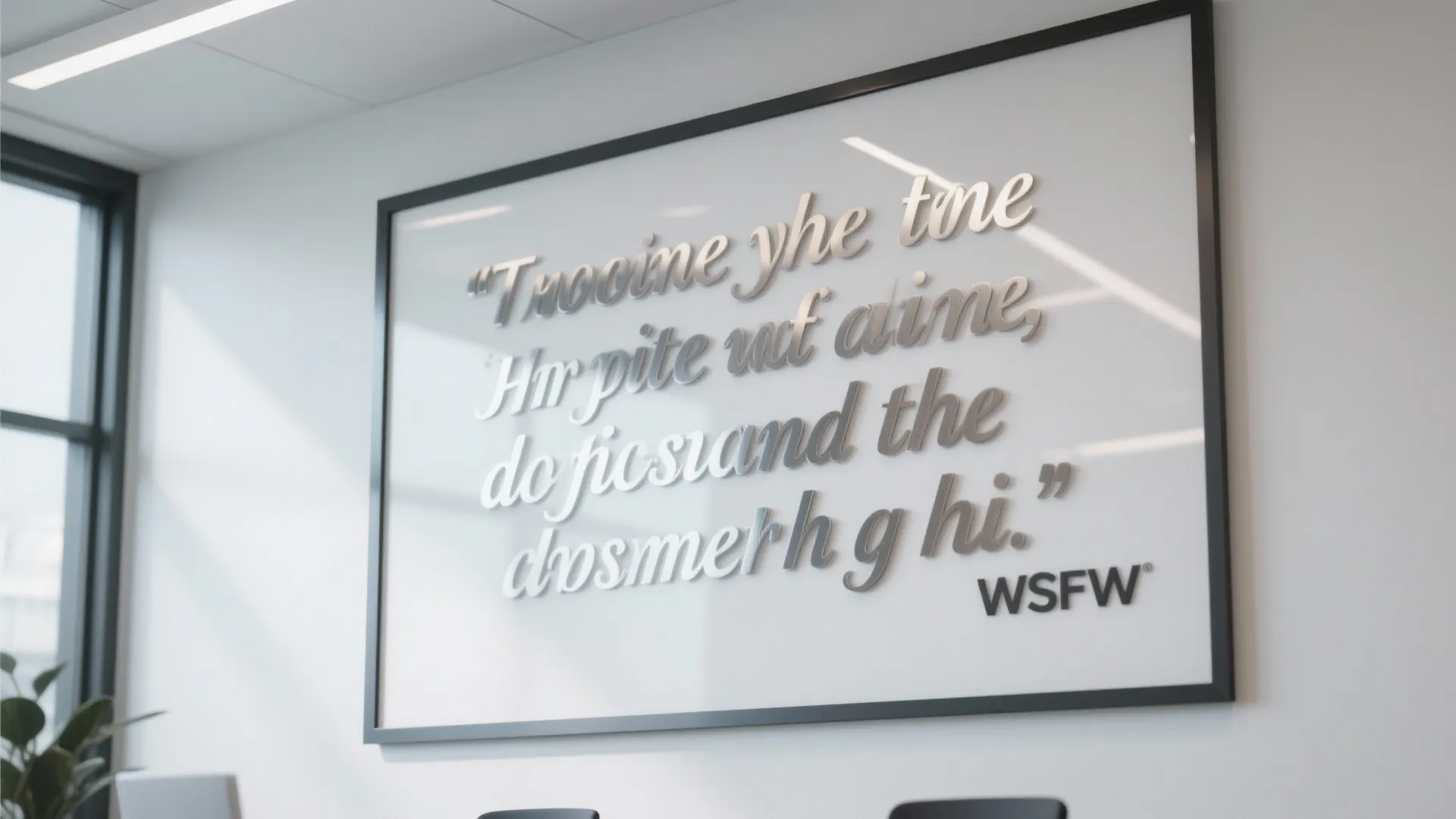 Office wall with elegant metallic typography art