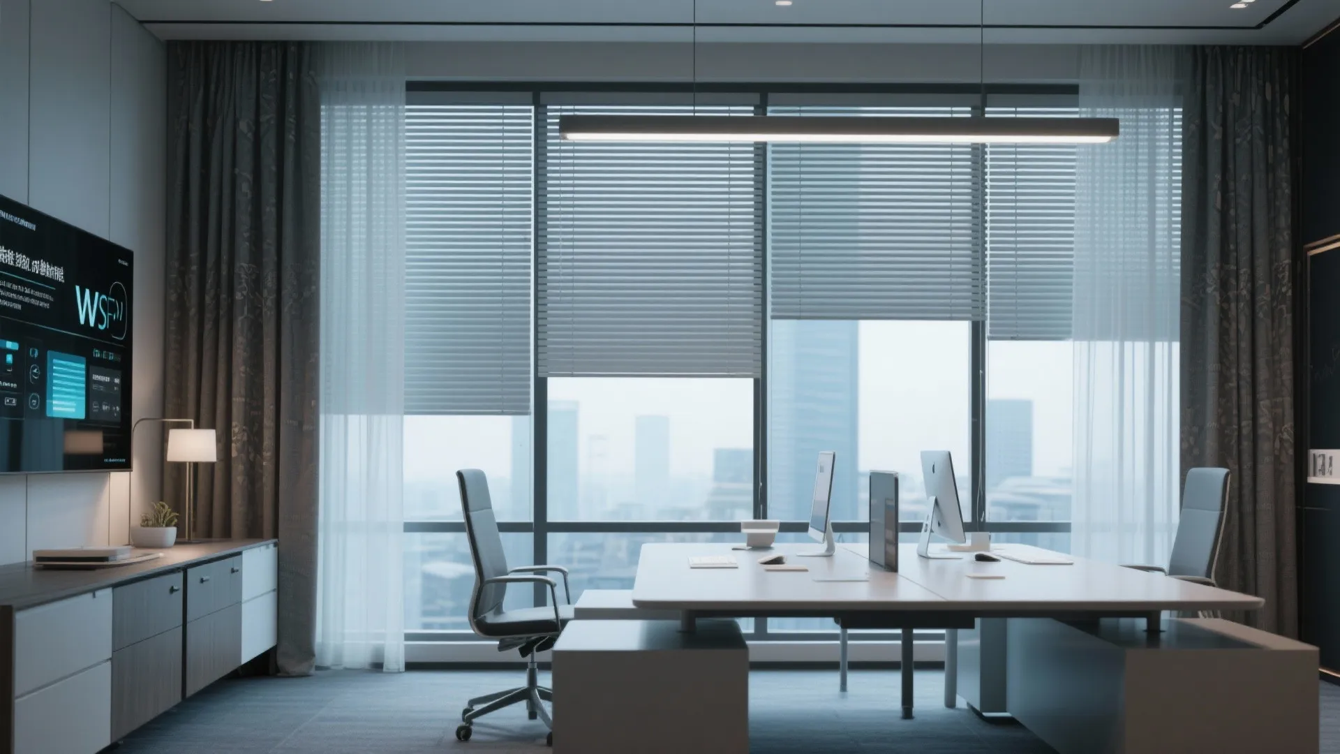 8. Motorized Blinds with Curtain Panels