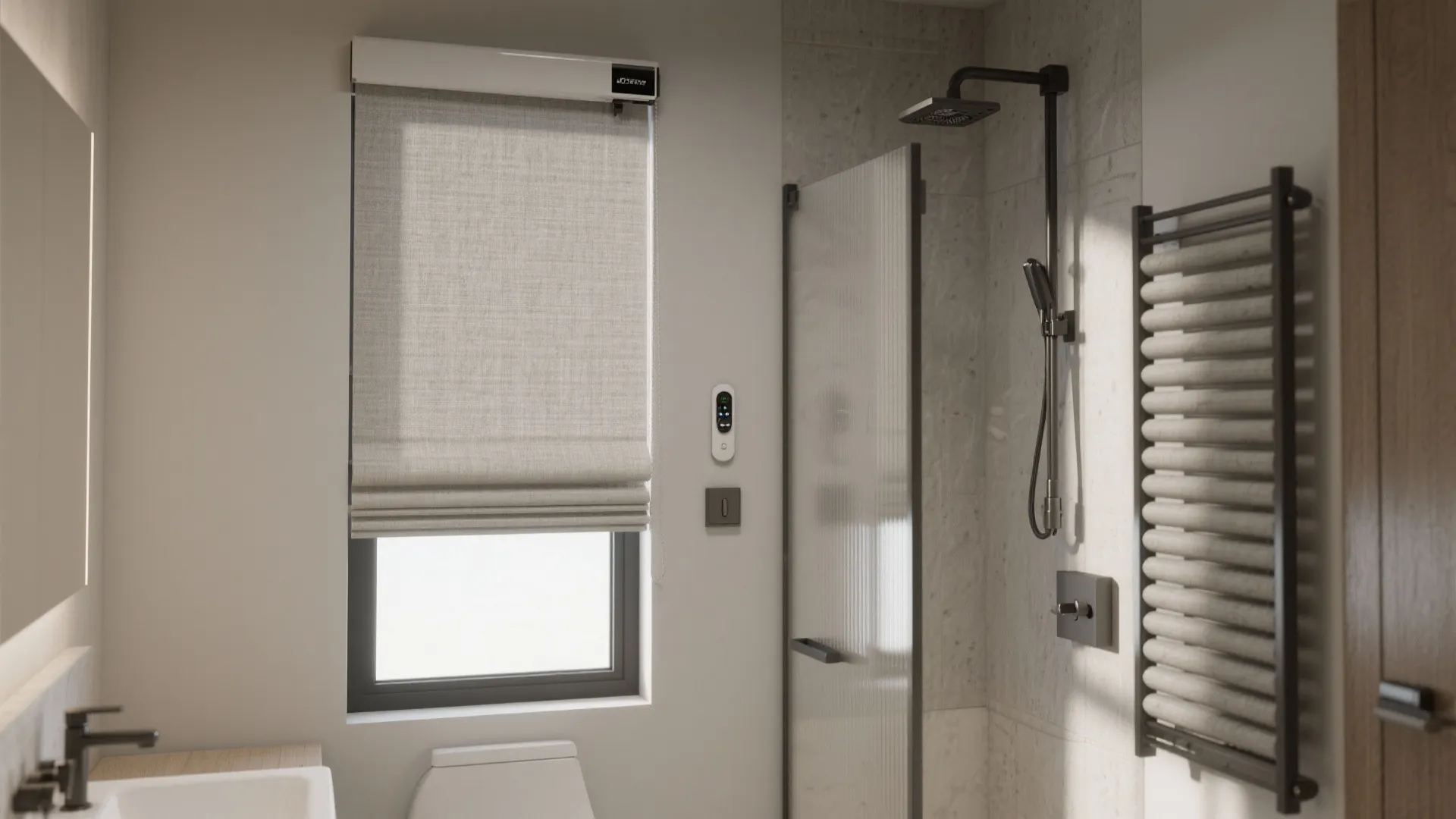 5. Motorized roller shades or tension-mounted vertical panels