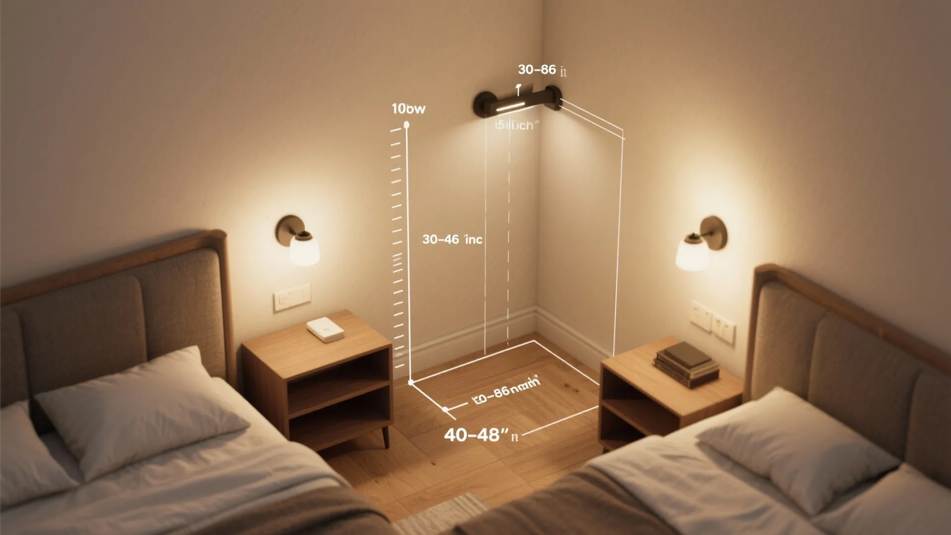 Top-down visual guide showing recommended mounting heights and sightlines for wall lights in a room layout.