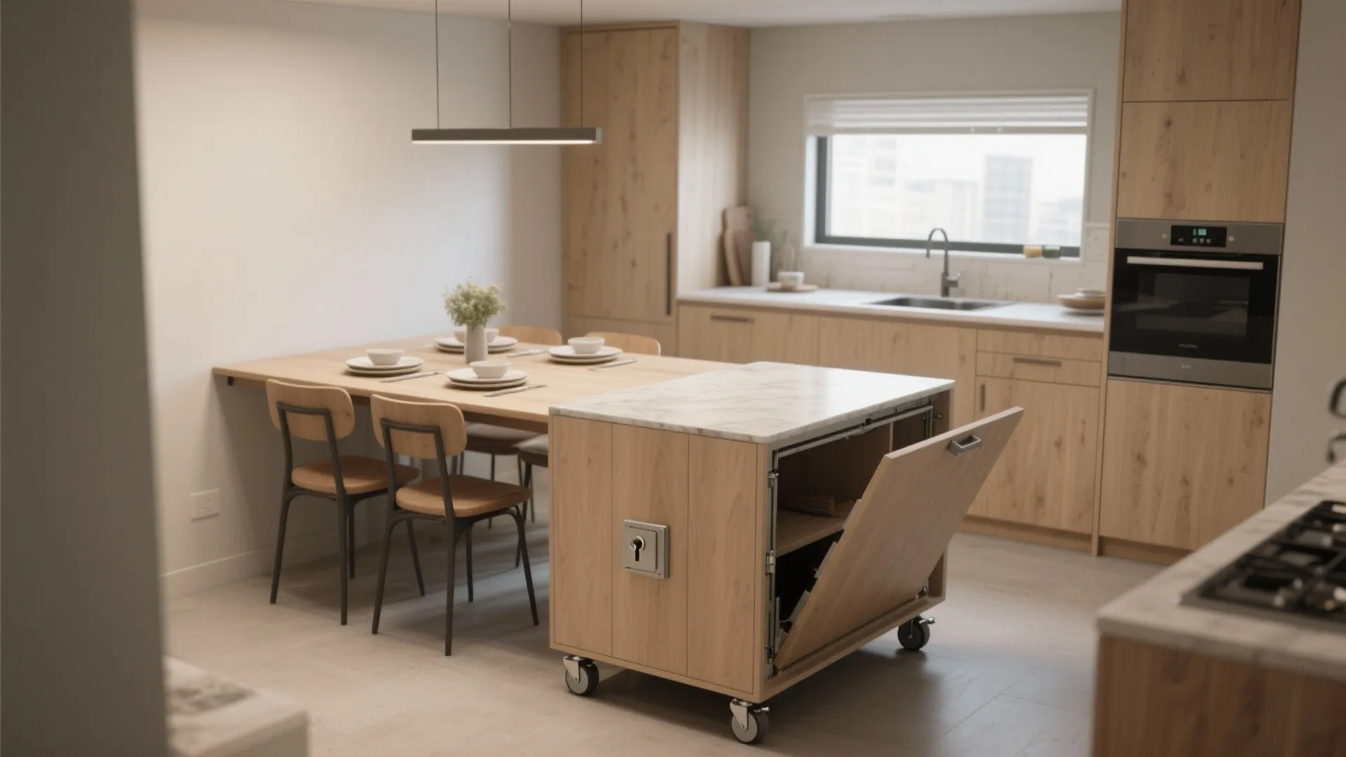 5. Embrace movable islands and fold-away tables