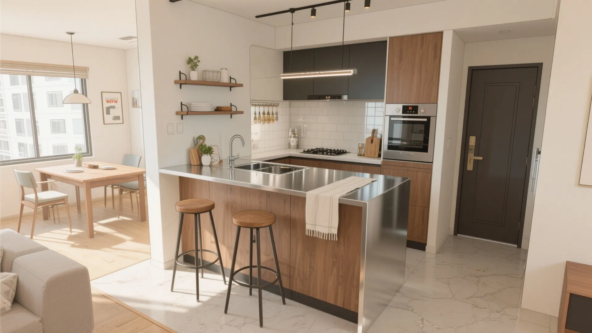 キッチンとダイニングを“半島カウンター”でつなぐ：会話と家事を同時進行