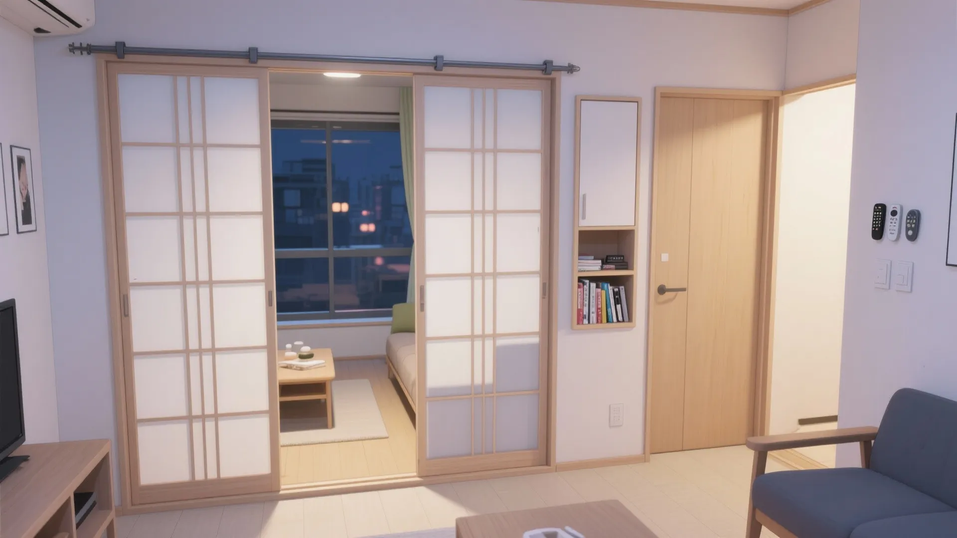 可動間仕切りで昼は2LDK風、夜は静かな2室（収納技巧＋日式風格）