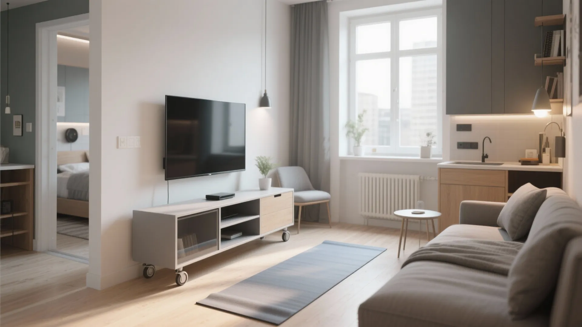 Movable TV Stand with Wheels