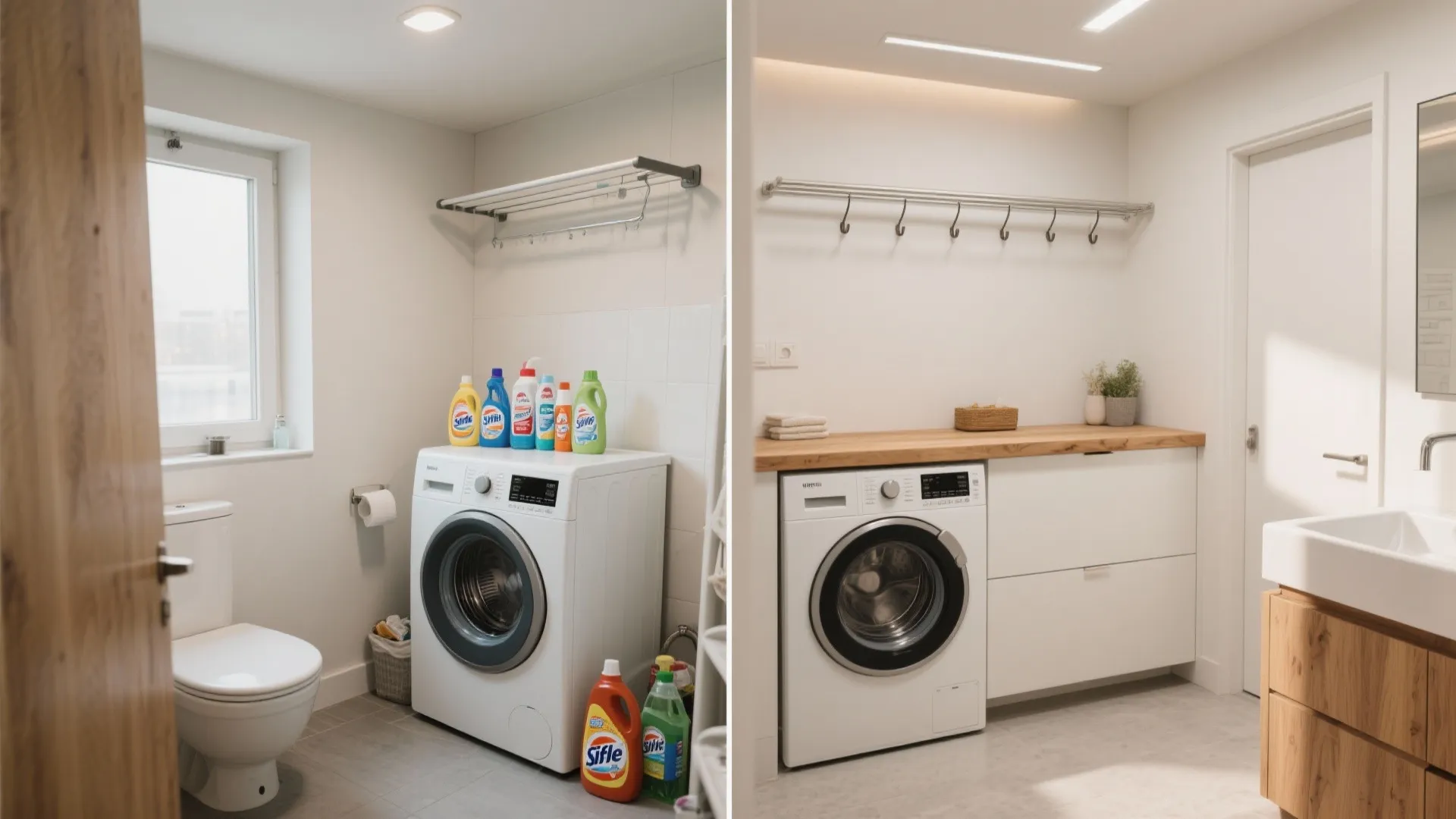 Mini mudroom zone with bench and overhead drying rail