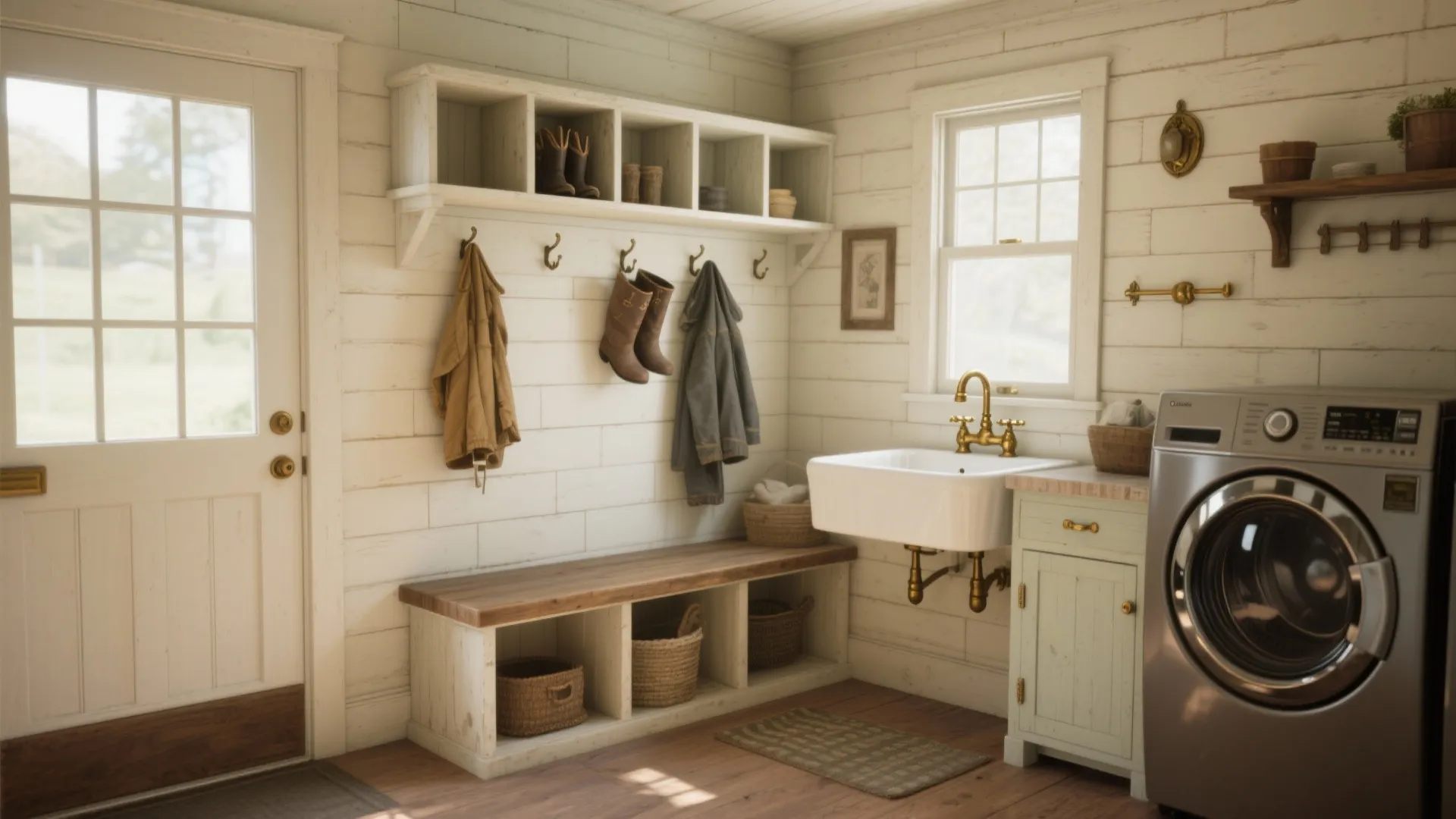 4. Mudroom Crossover with Vintage Touches