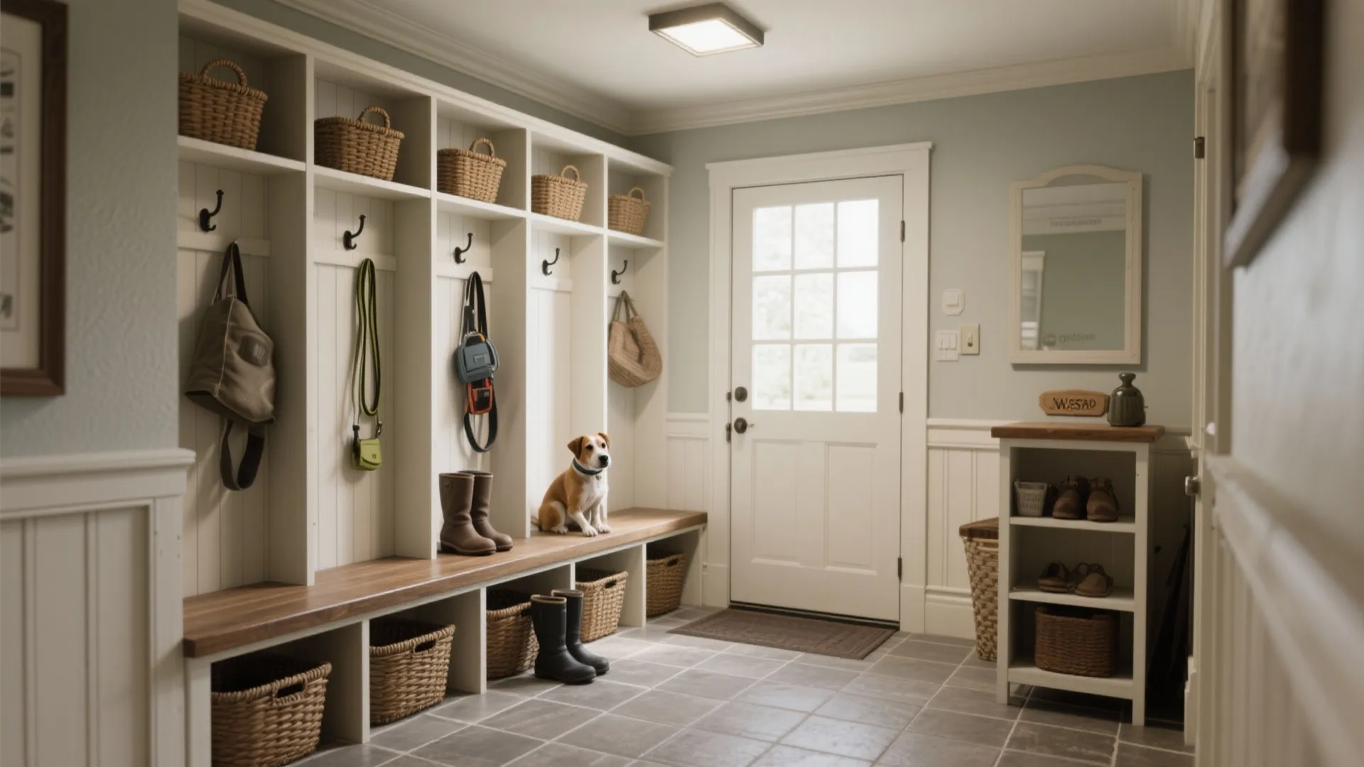 3. Mudroom with vertical cubbies at the back entry