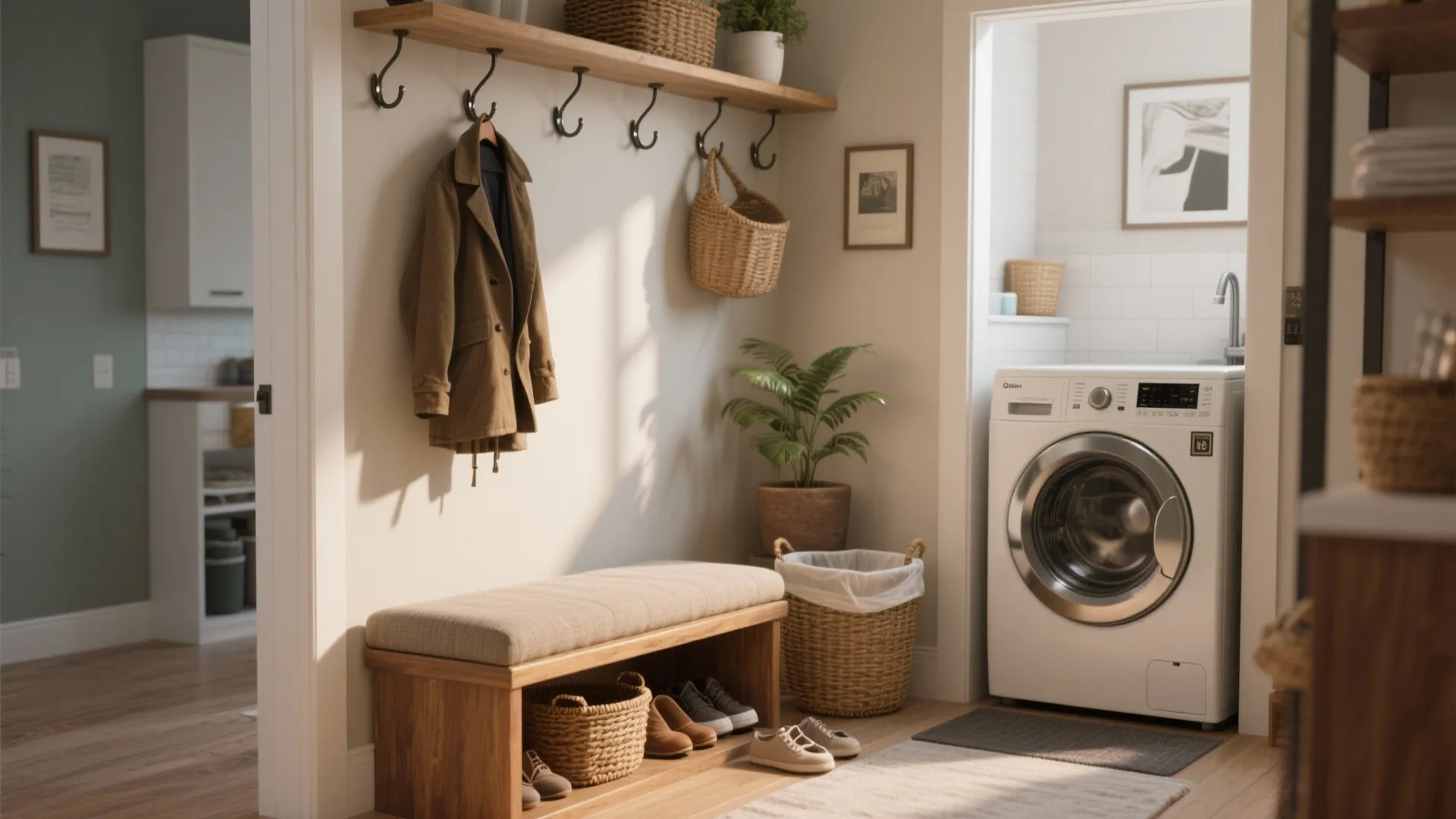 3. Mudroom-Laundry Hybrid With Bench and Hooks