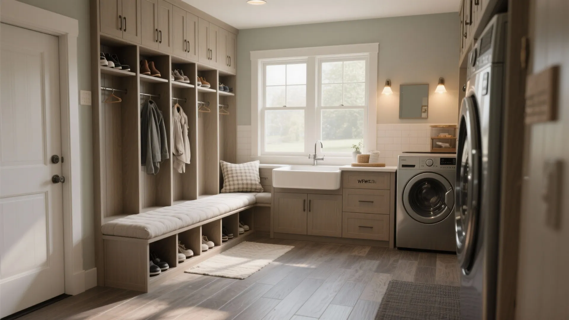 3. Mudroom + laundry combo with bench and cubbies