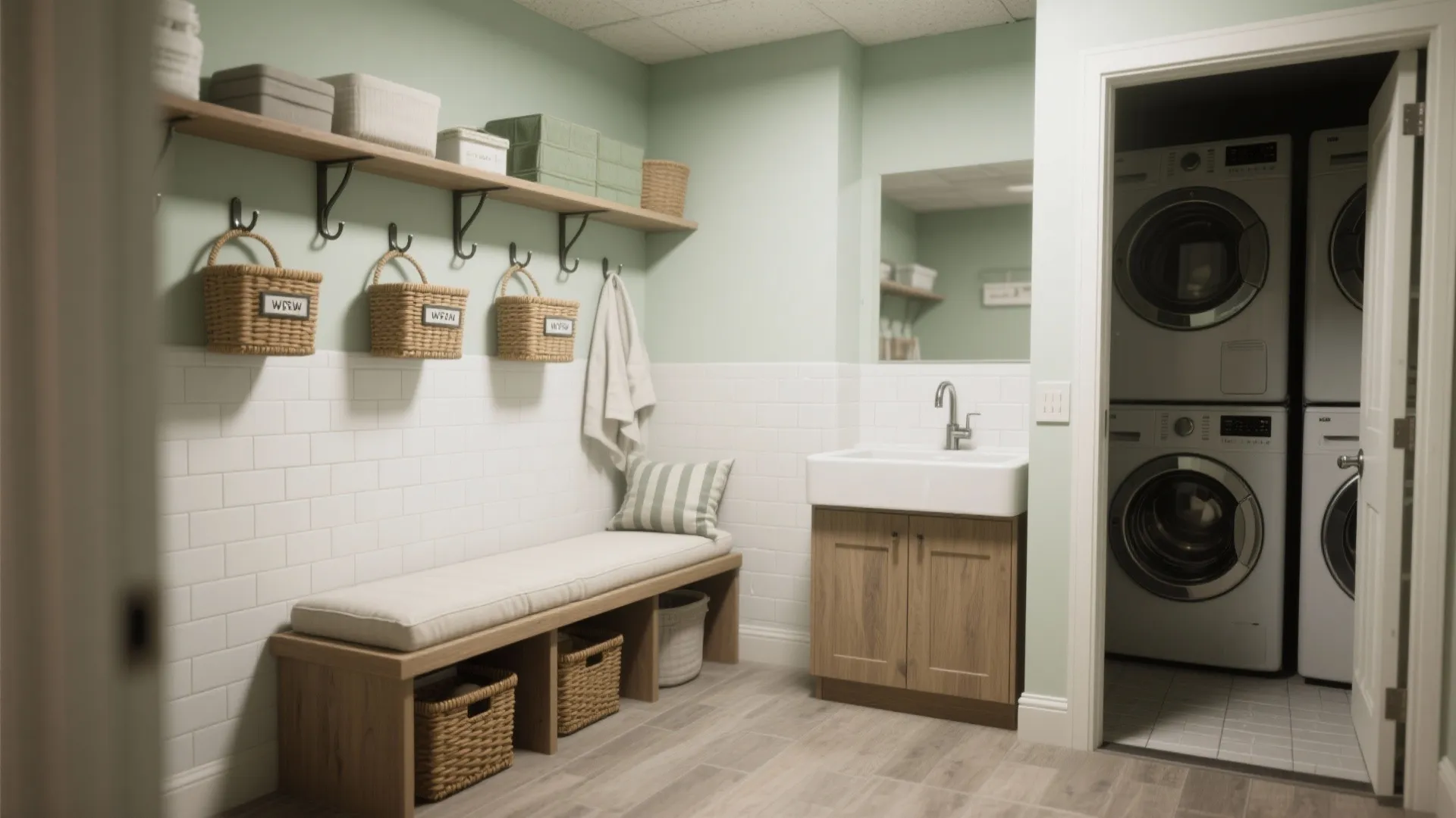 2. Create a compact mudroom + laundry combo