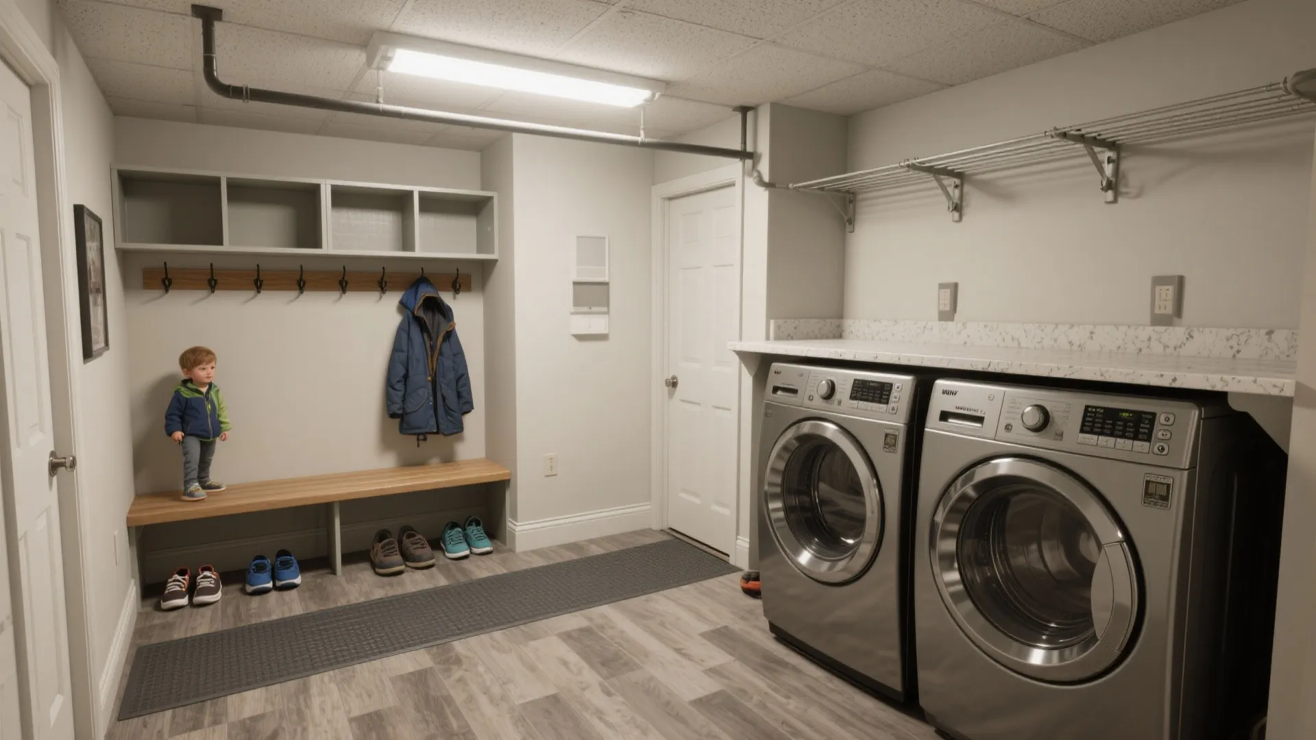 5. Make it dual-purpose: mudroom + laundry with smart storage