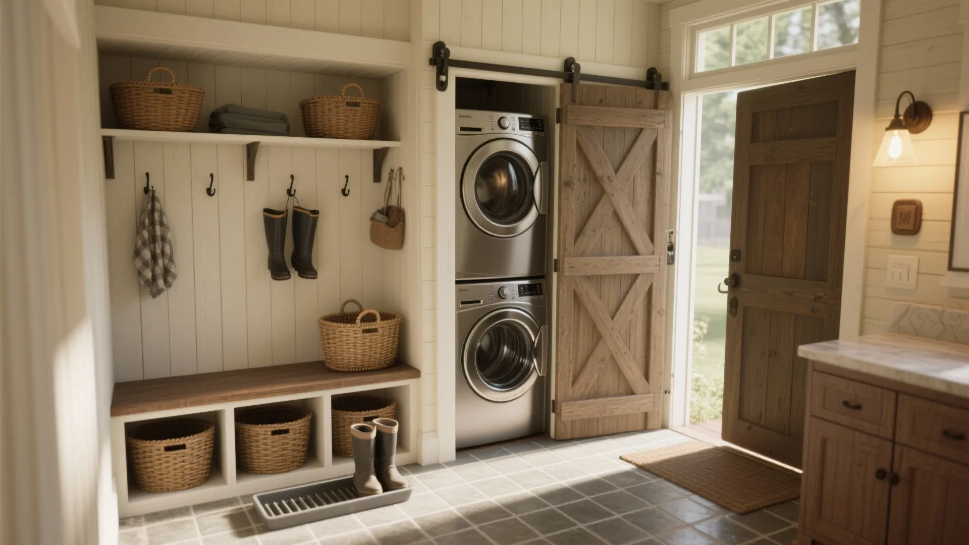 2. Mudroom-style entry that doubles as laundry