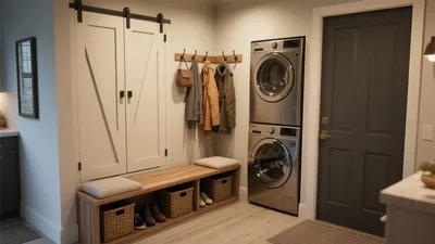 Smart Laundry Mudroom with Barn Door Storage