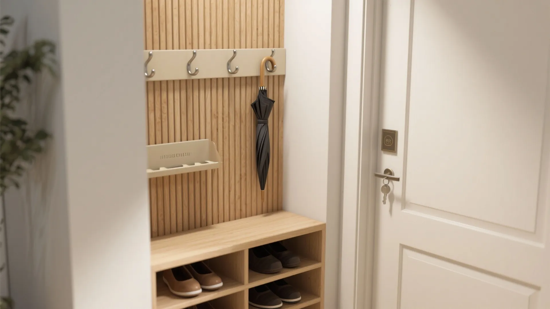4) Wall-to-Wall Wardrobes with Loft + A Slim Mudroom Niche