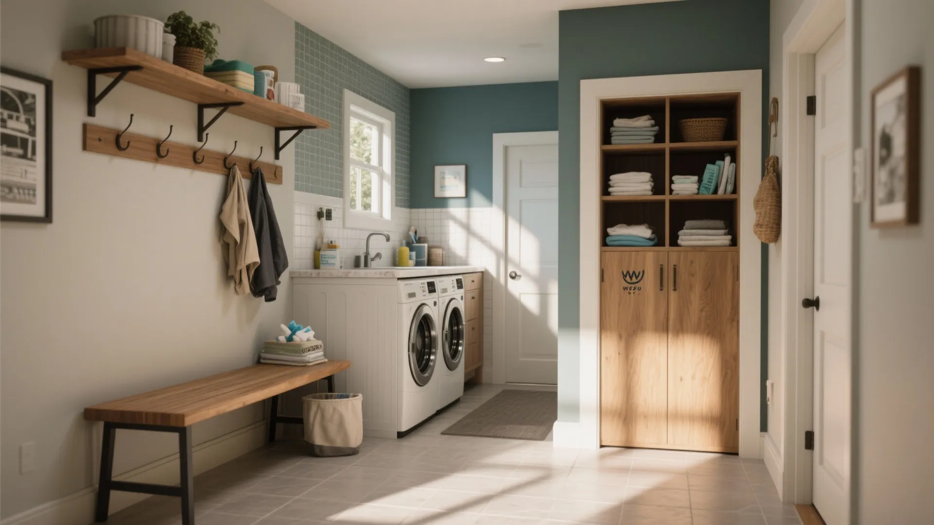 5. Laundry nook that feels like a mudroom with visual zones