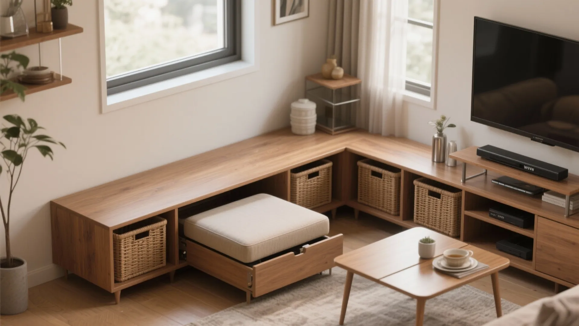 2. Use multi-function furniture as anchors