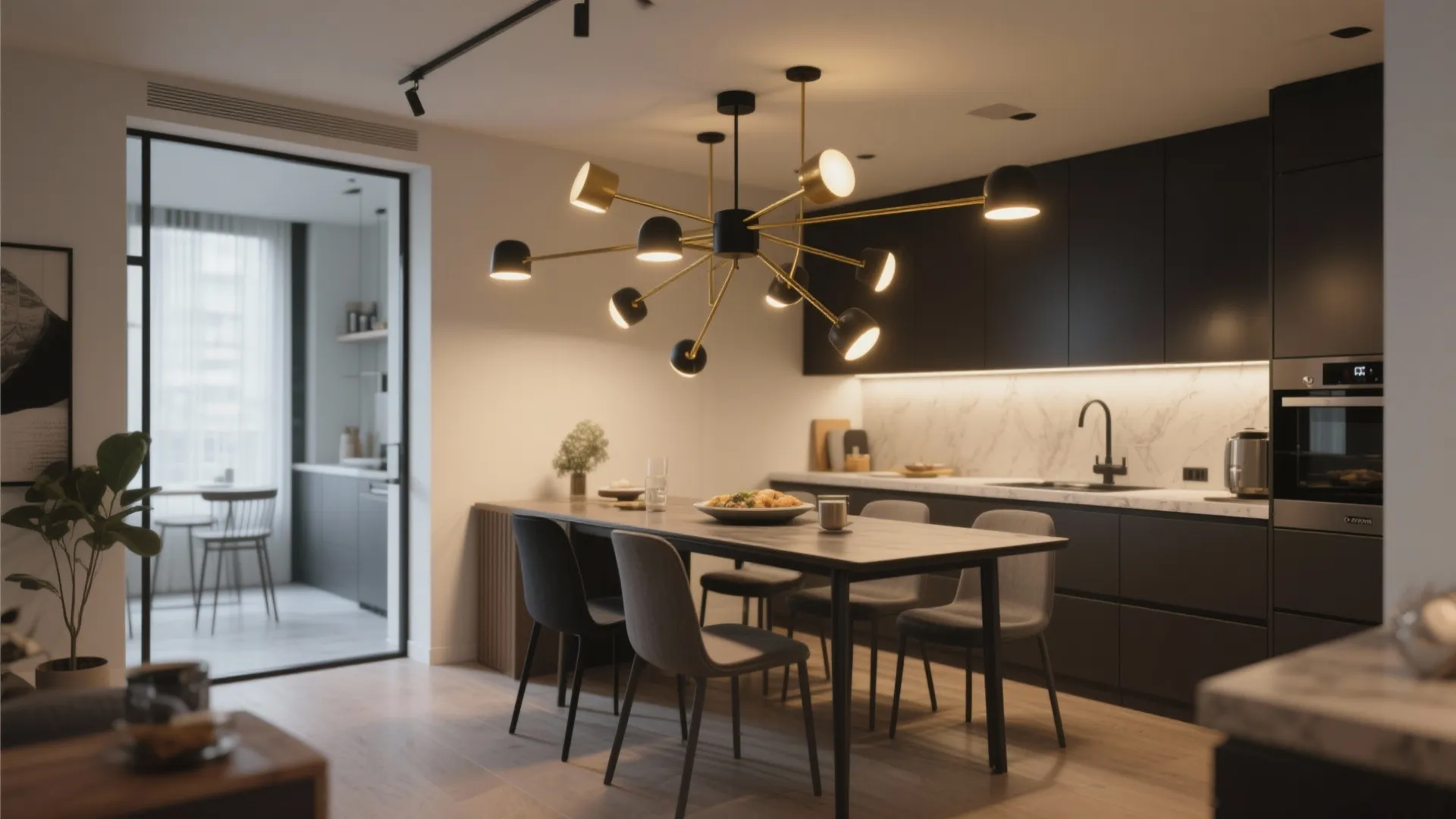 5. Adjustable multi-arm chandelier for task and mood