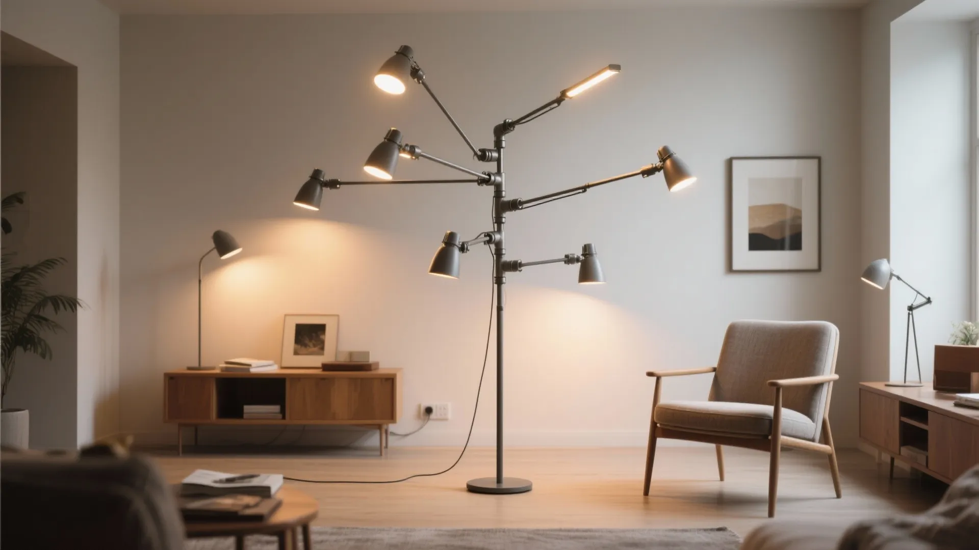 Adjustable Multi-Arm Floor Lamp for Zoned Lighting