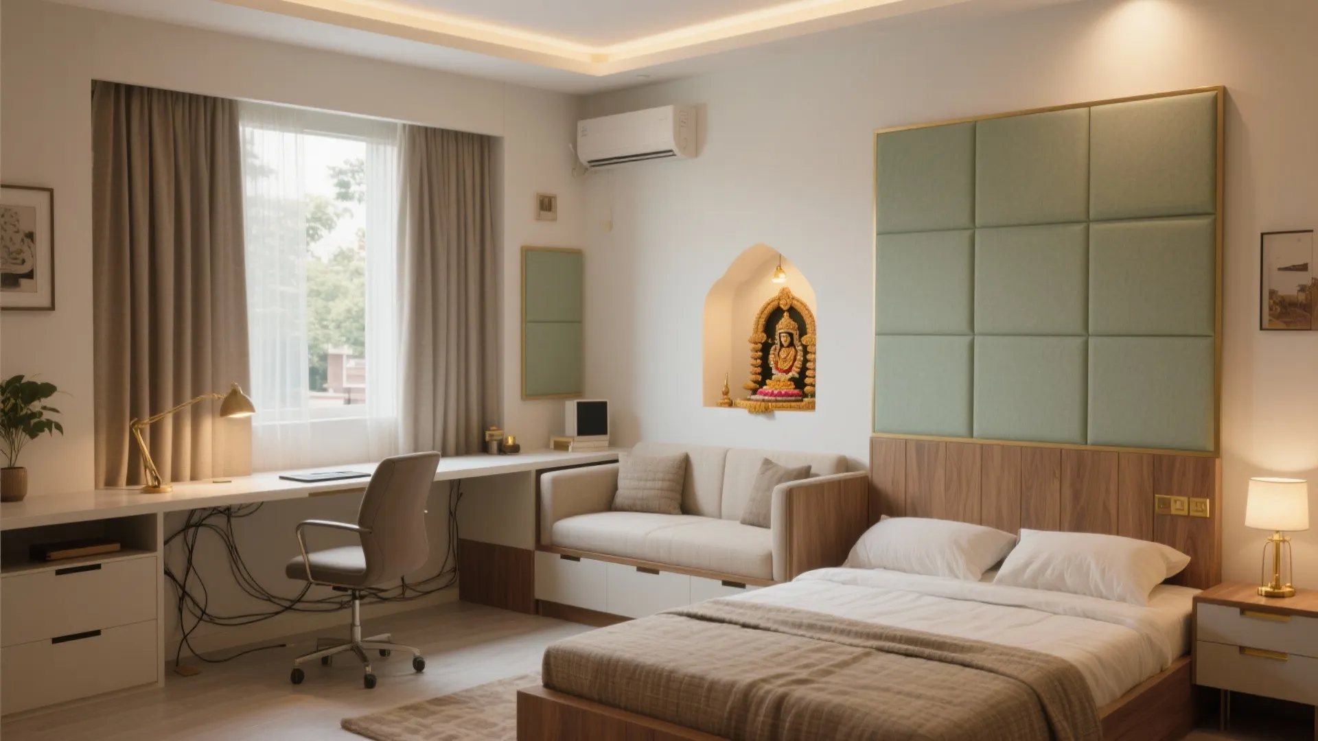 4) Multi-use third bedroom: office + guest + puja