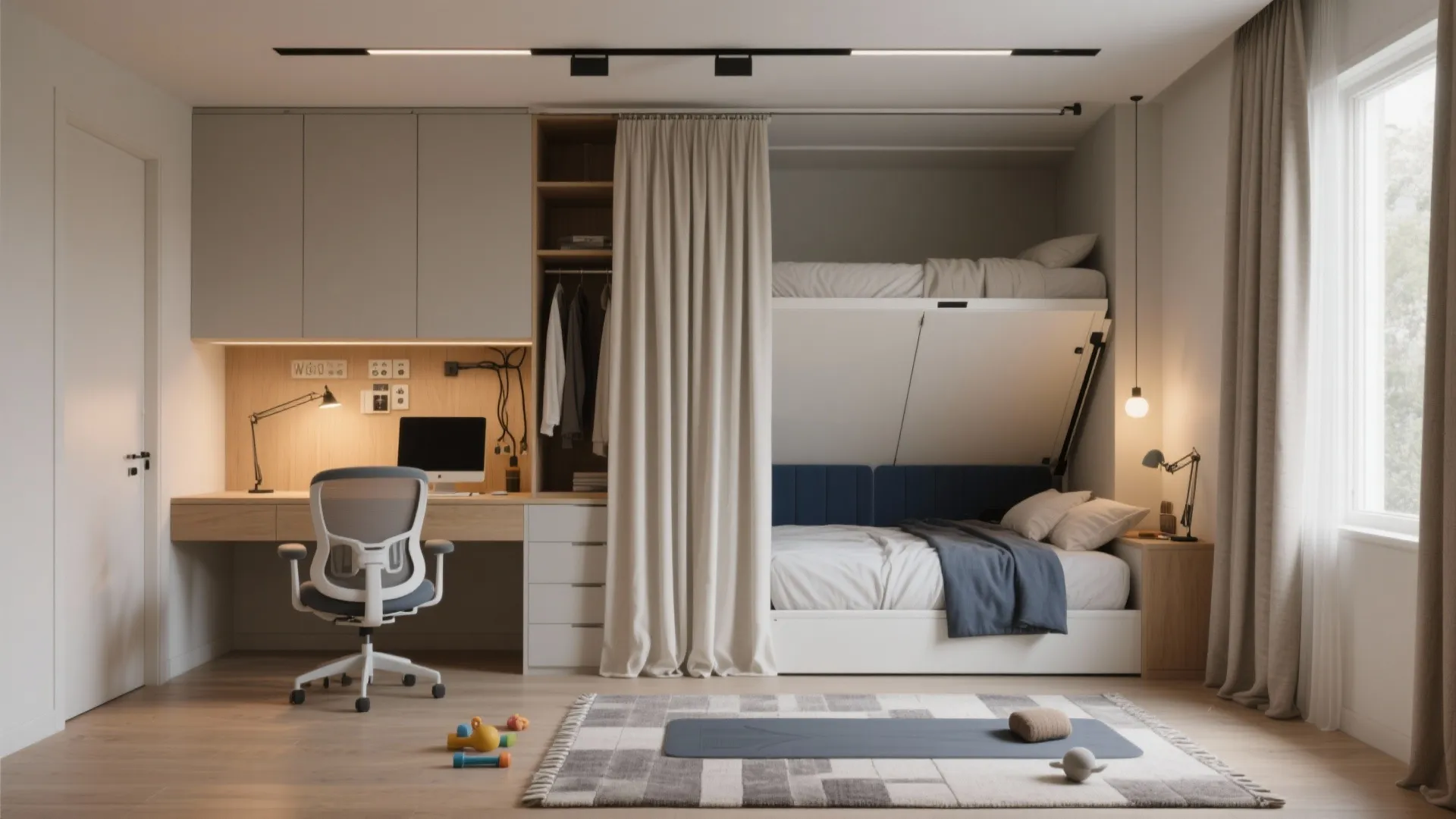 Multifunctional bedroom zoning