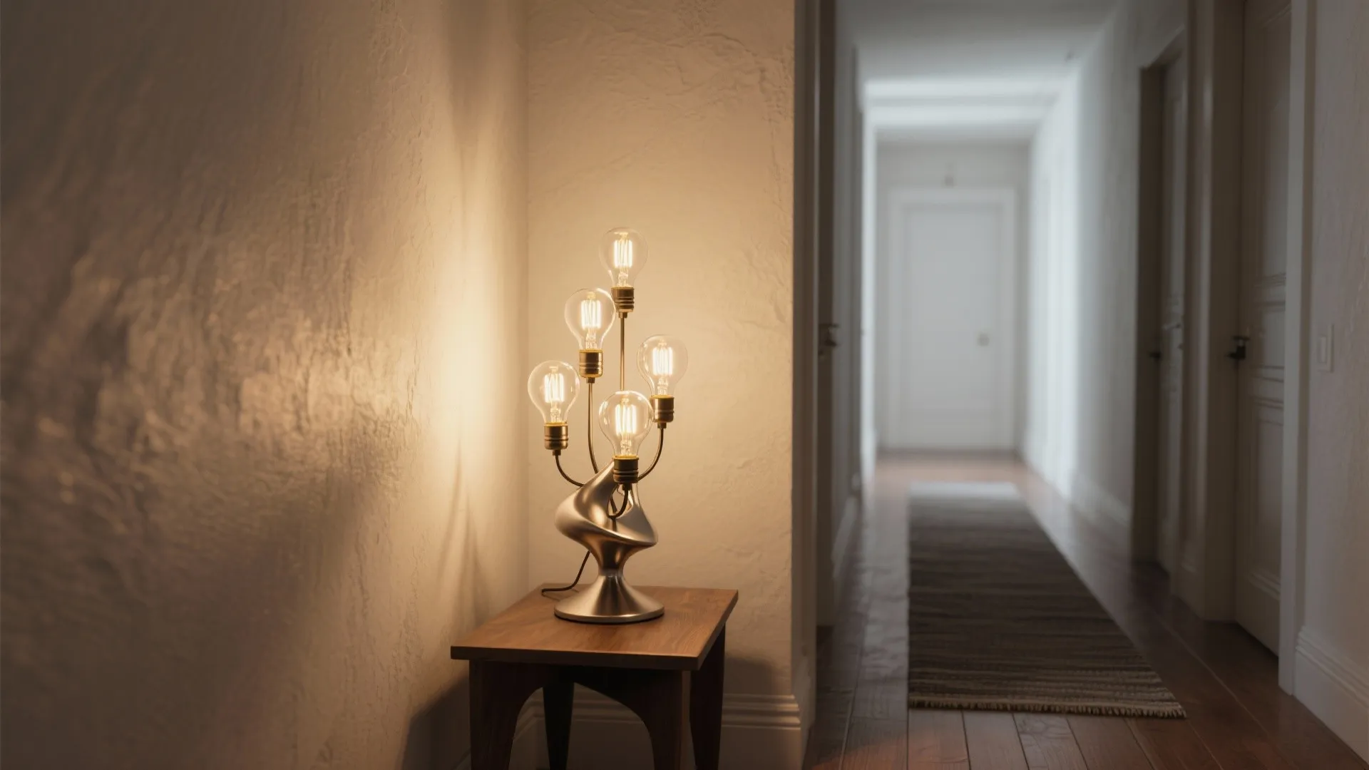 5. Multi-bulb cluster on a compact table lamp