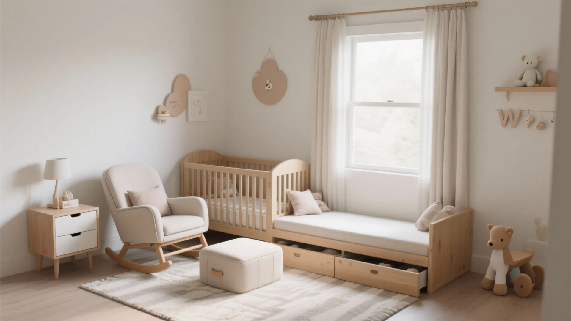 Multi‑tasking corner that grows (nurse, guest, and play)