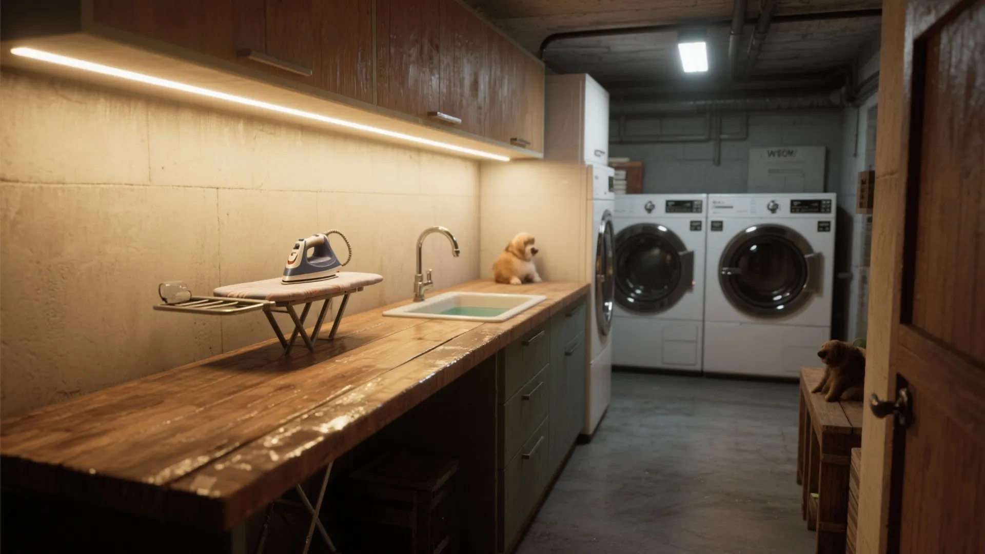 4. Multipurpose Counter: Folding, ironing, and a pet bath