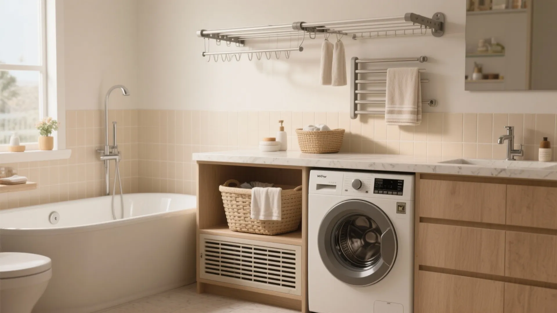 5. Multi-use countertop with drying rods and vent planning