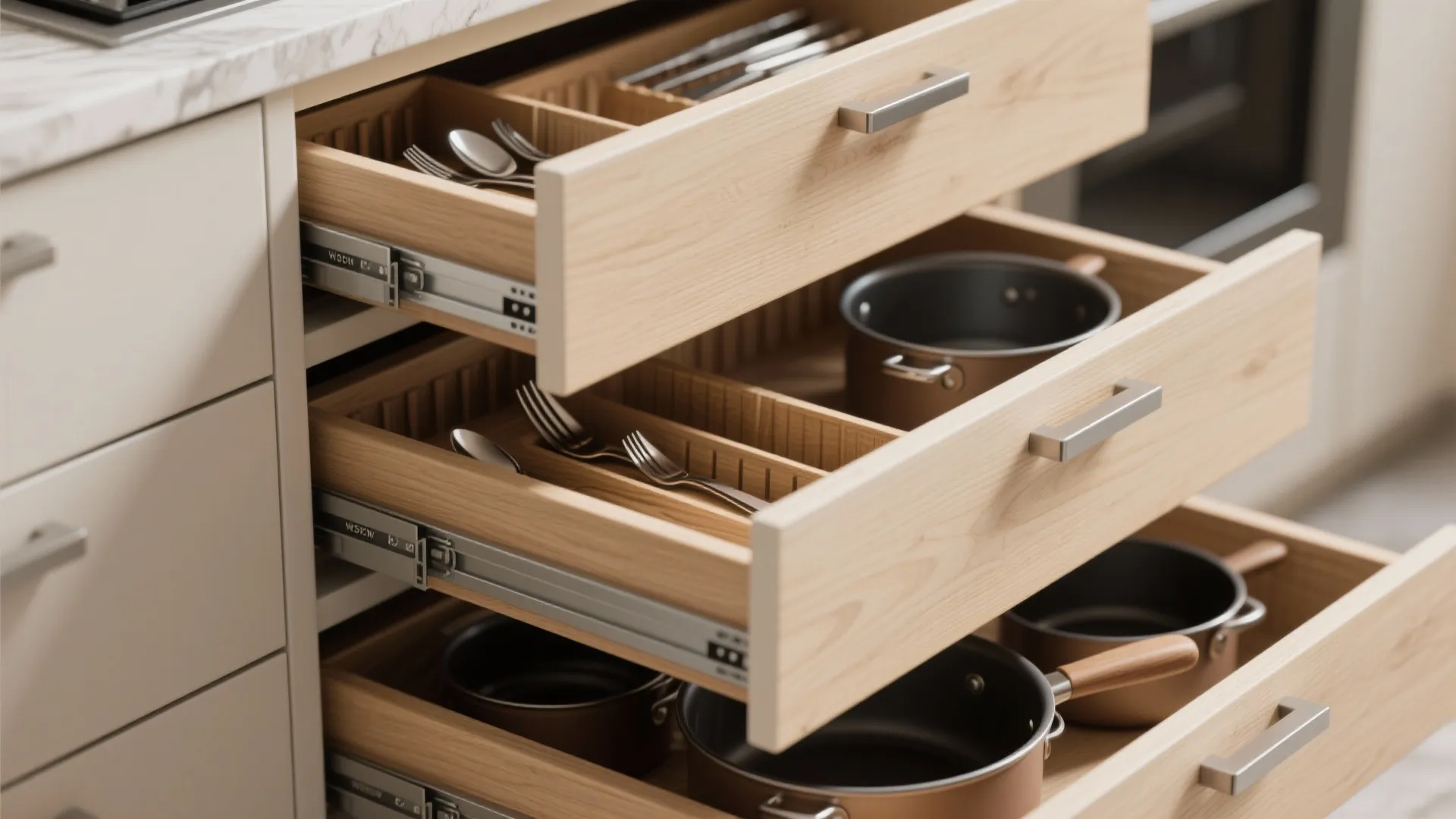 2. Multi-tier drawers with inserts