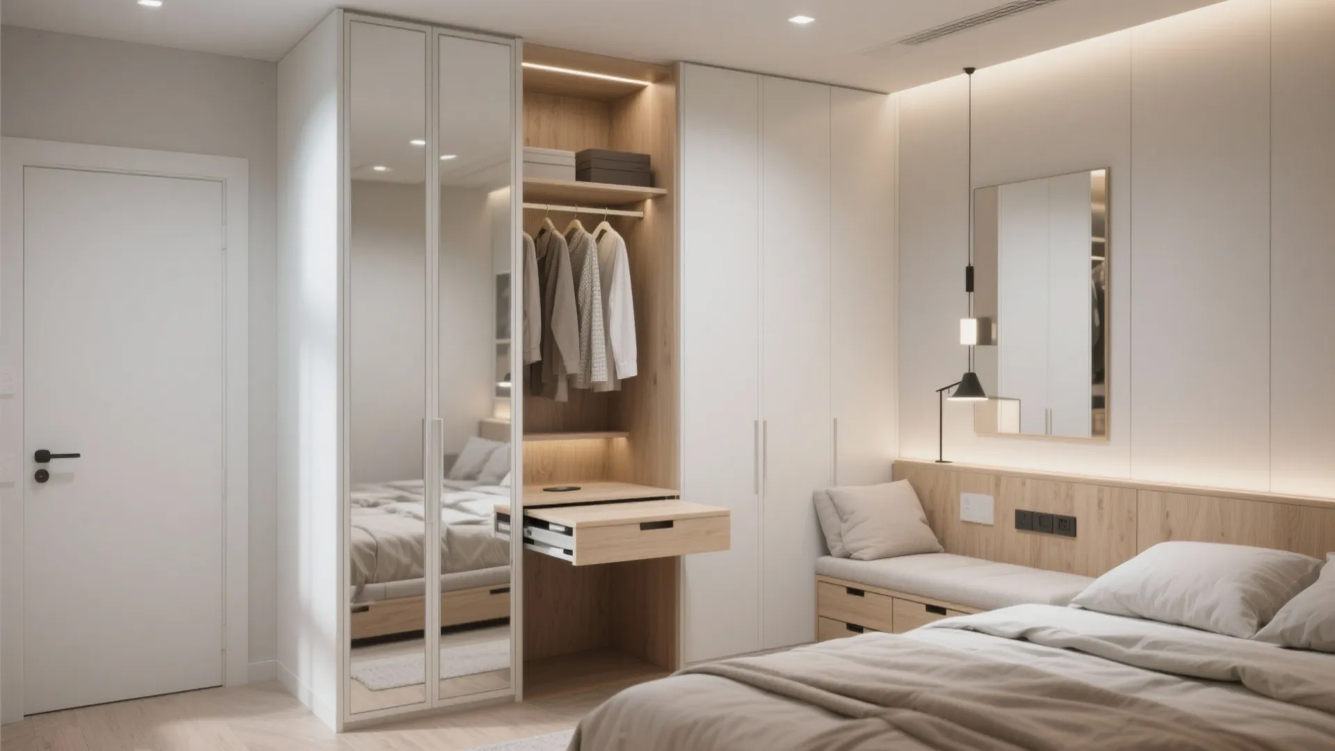 Multi-function bedroom with built-in wardrobes