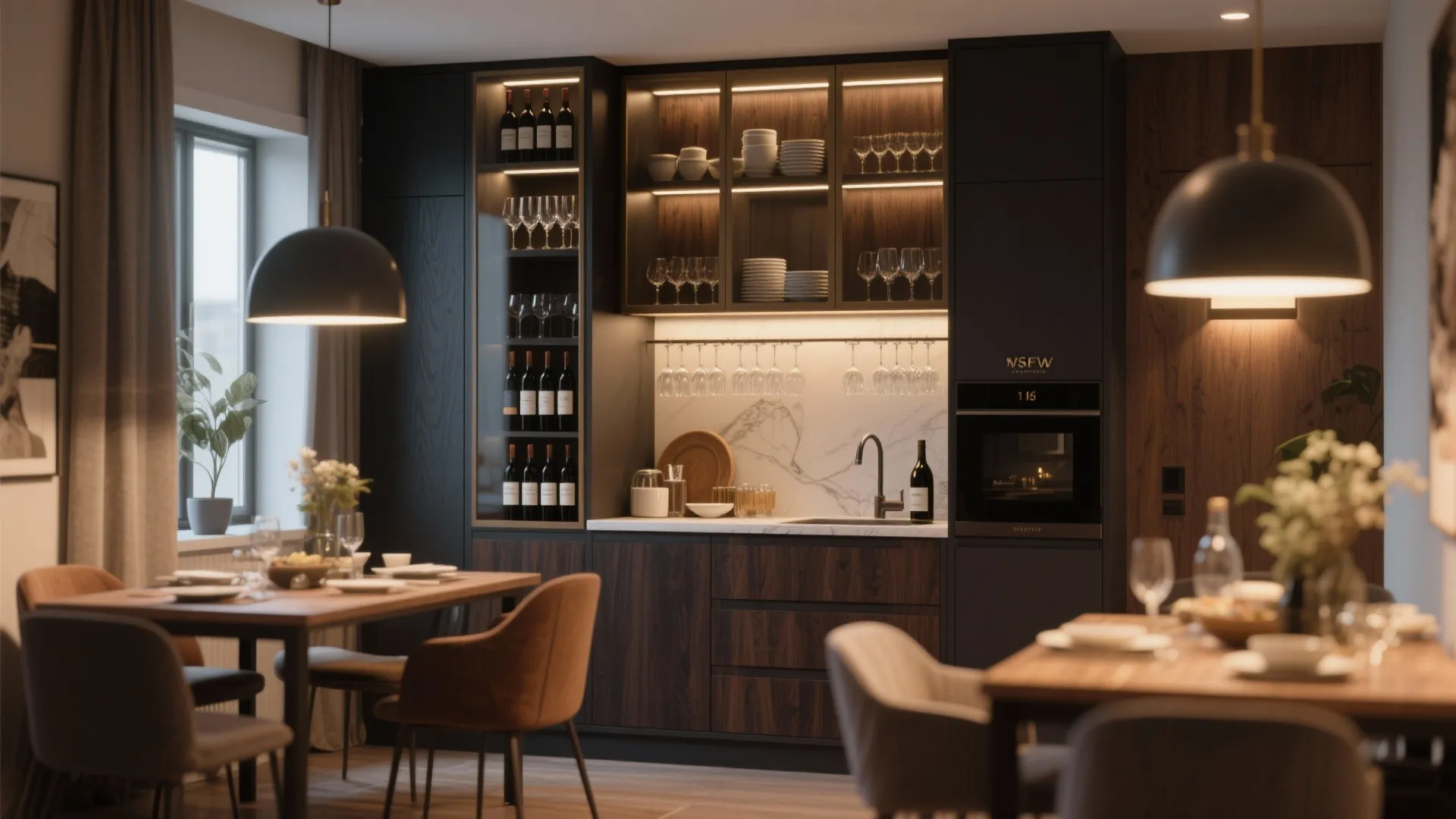 Multi-Functional Cabinet with Bar Section