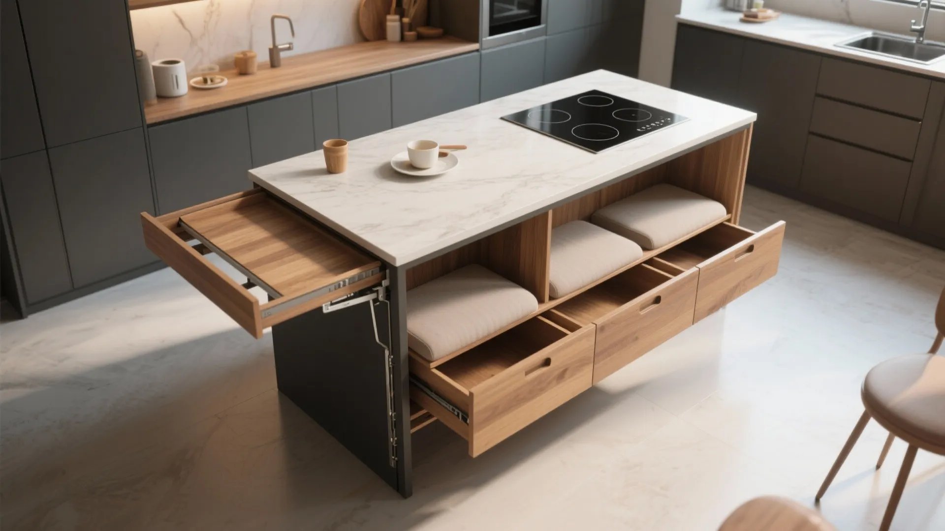 4. Multi-functional islands and fold-away surfaces