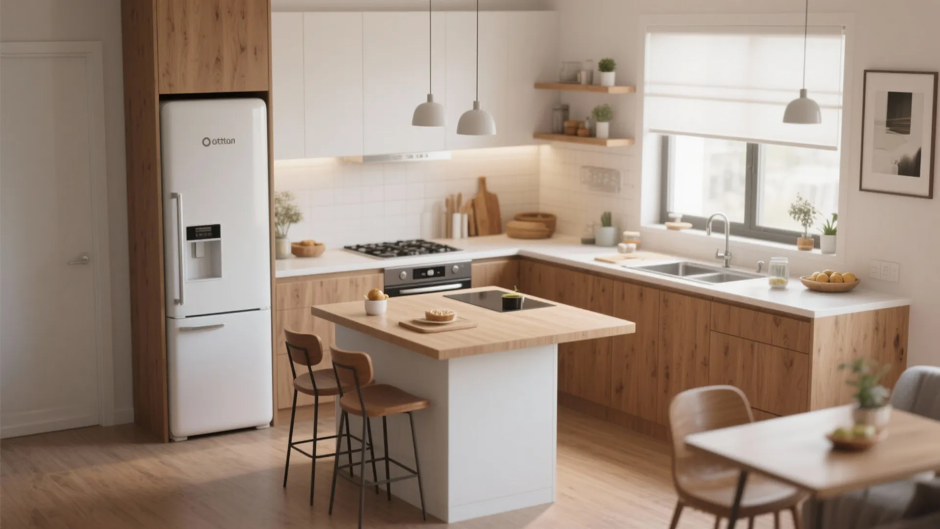 Multi-Functional Island with Built-in Fridge