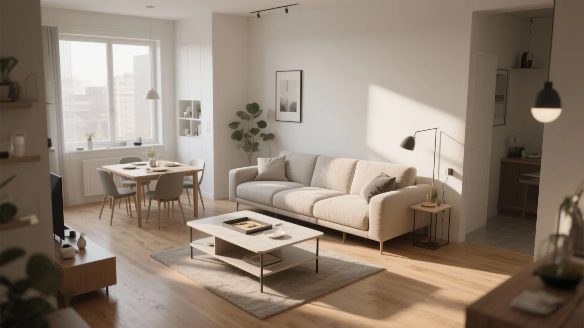 Convertible coffee table in small open plan living room