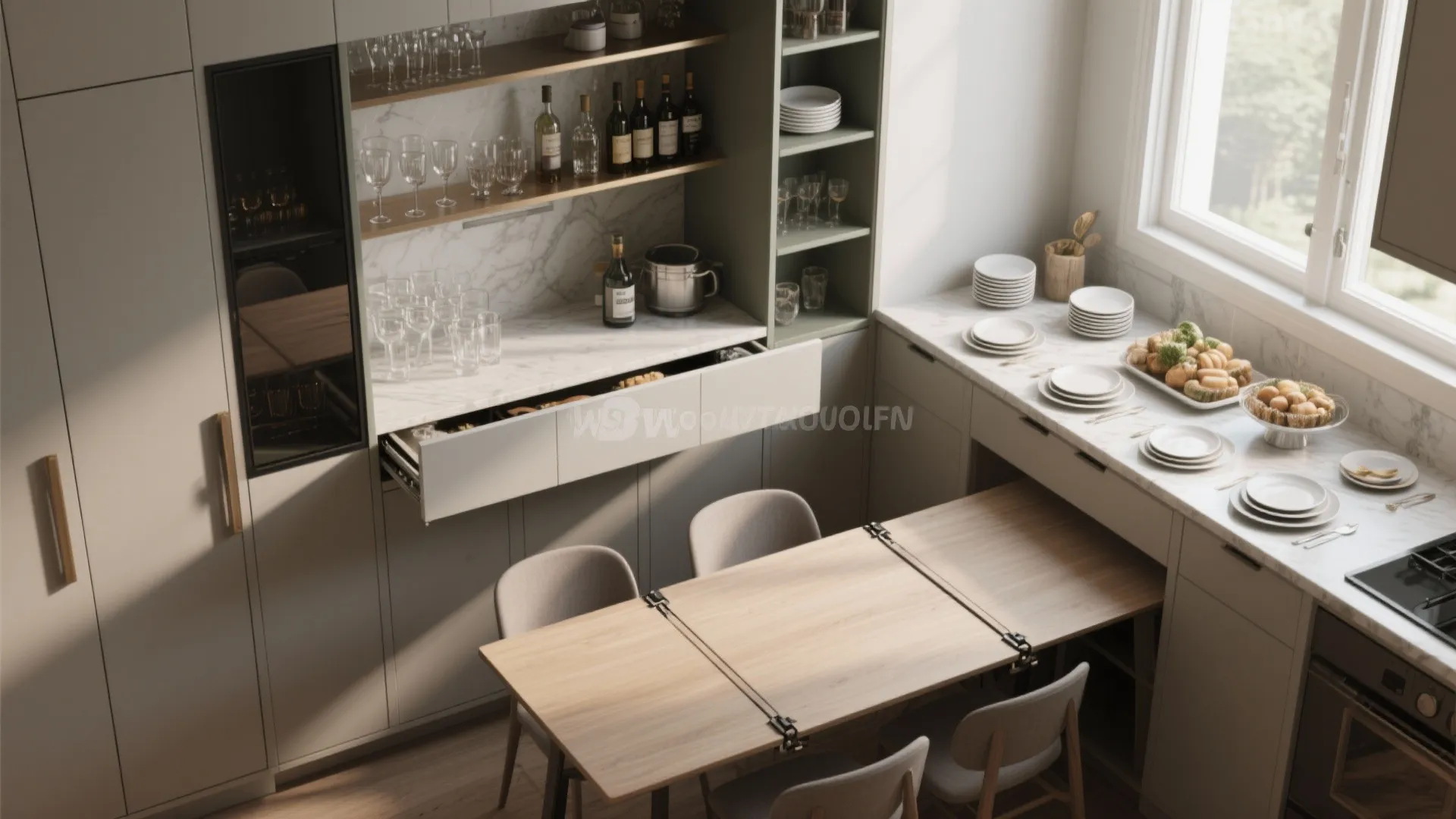 5. Multi-Functional Hutch: Bar, Buffet, and Folding Table