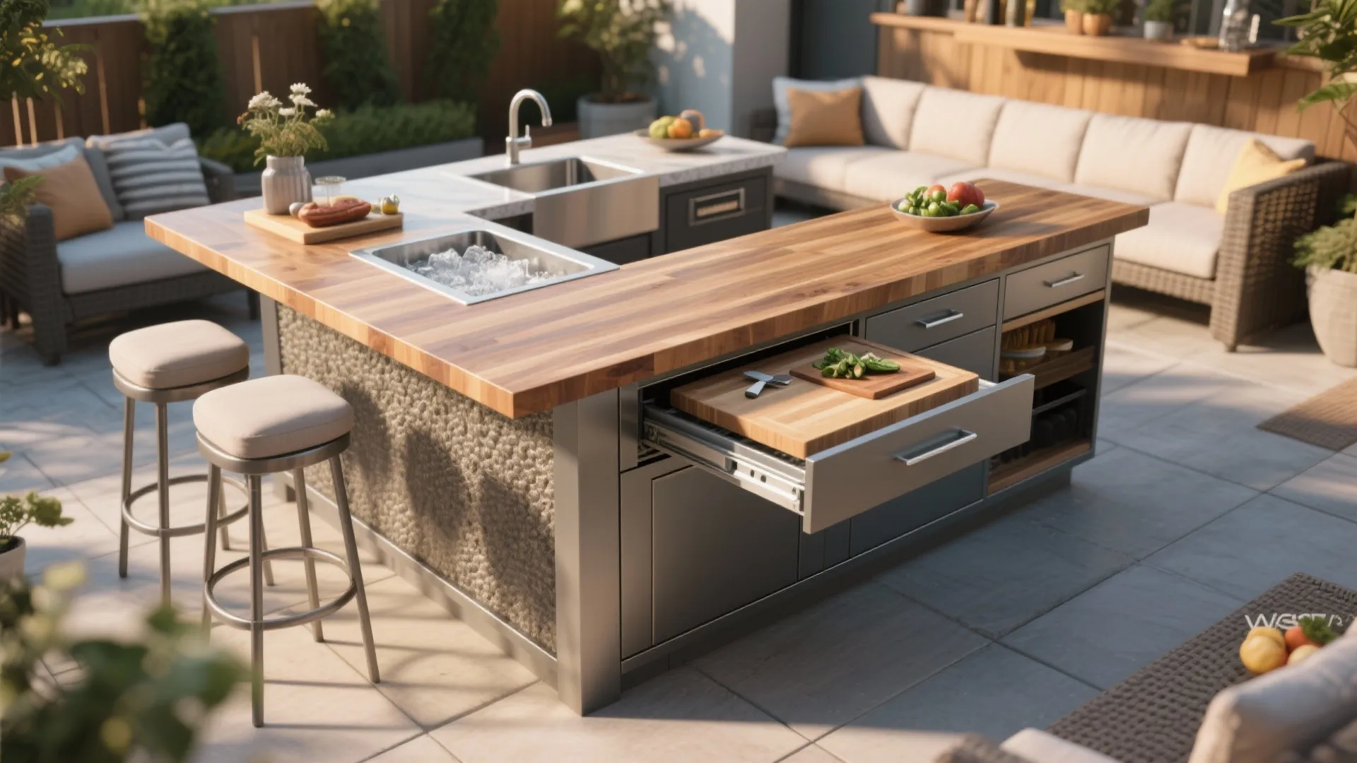 2. Multi-function island with integrated seating