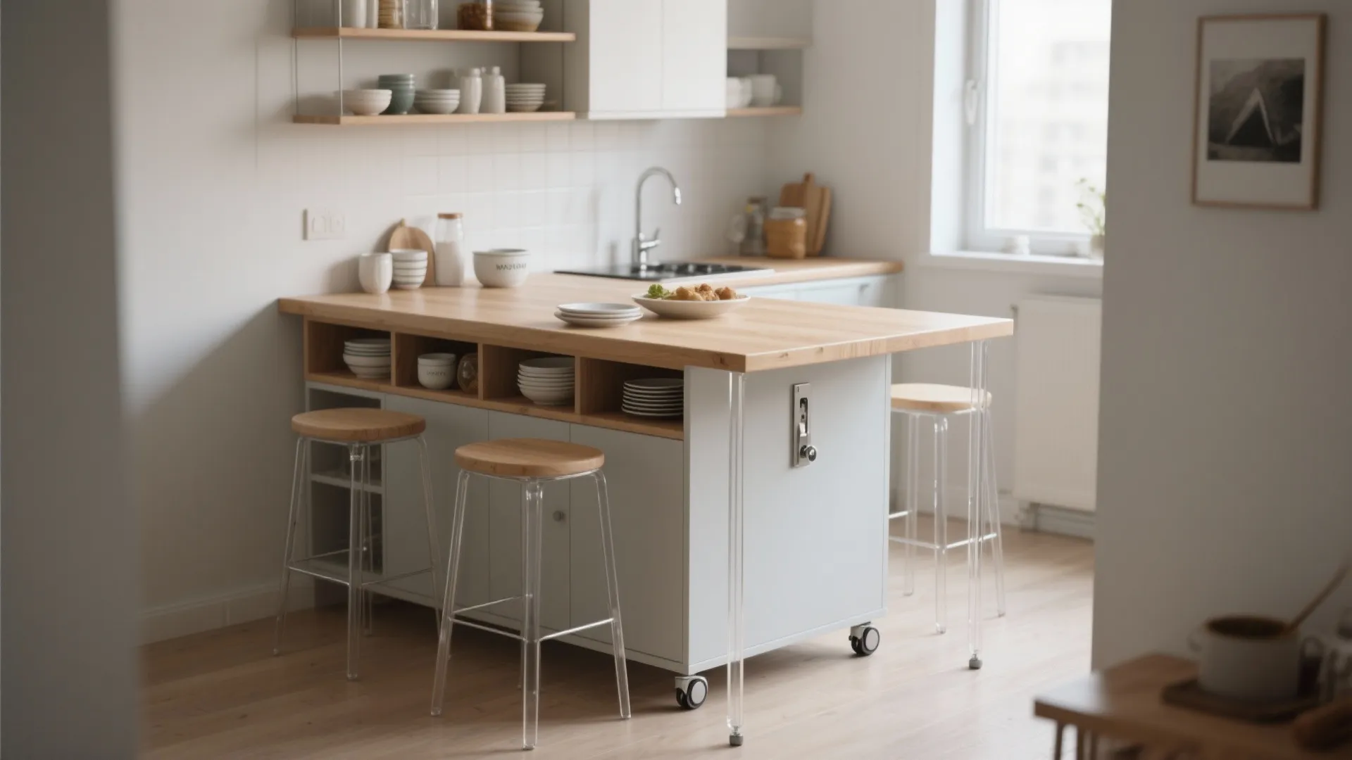 4. Multi-functional islands: cabinet, table, and storage in one