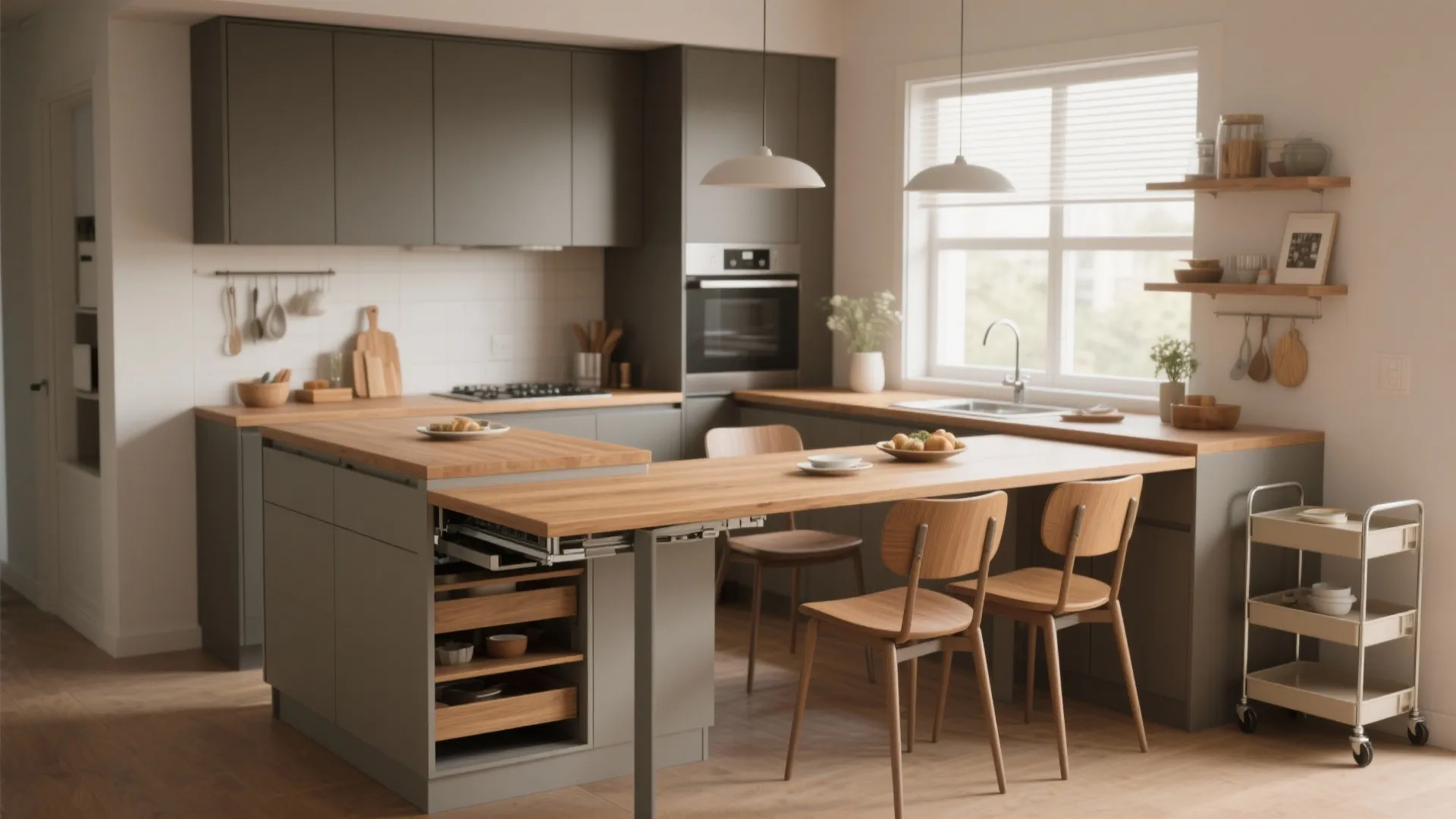 4. Multifunctional island and fold-away dining